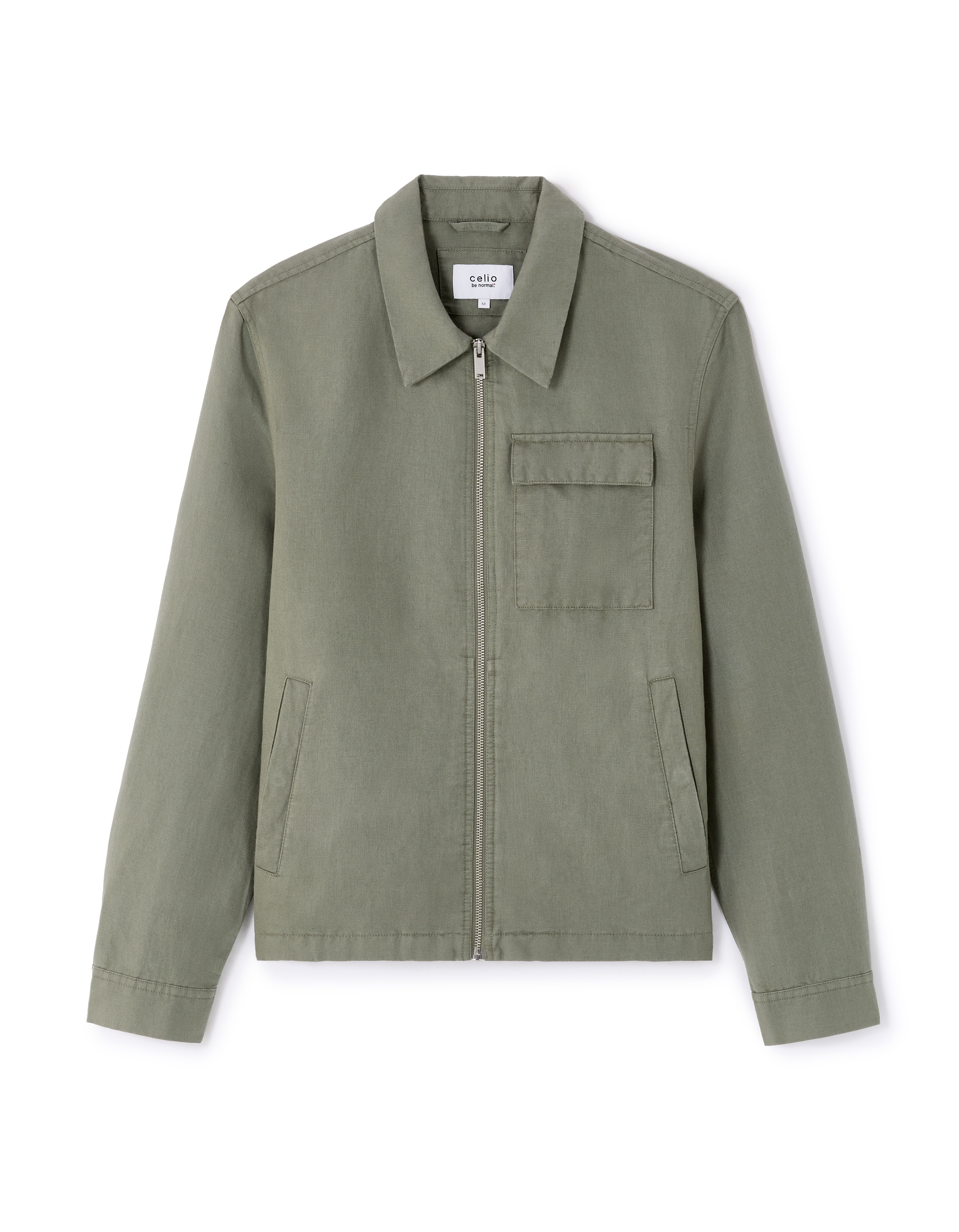 Blouson col chemise en lin et coton - sauge