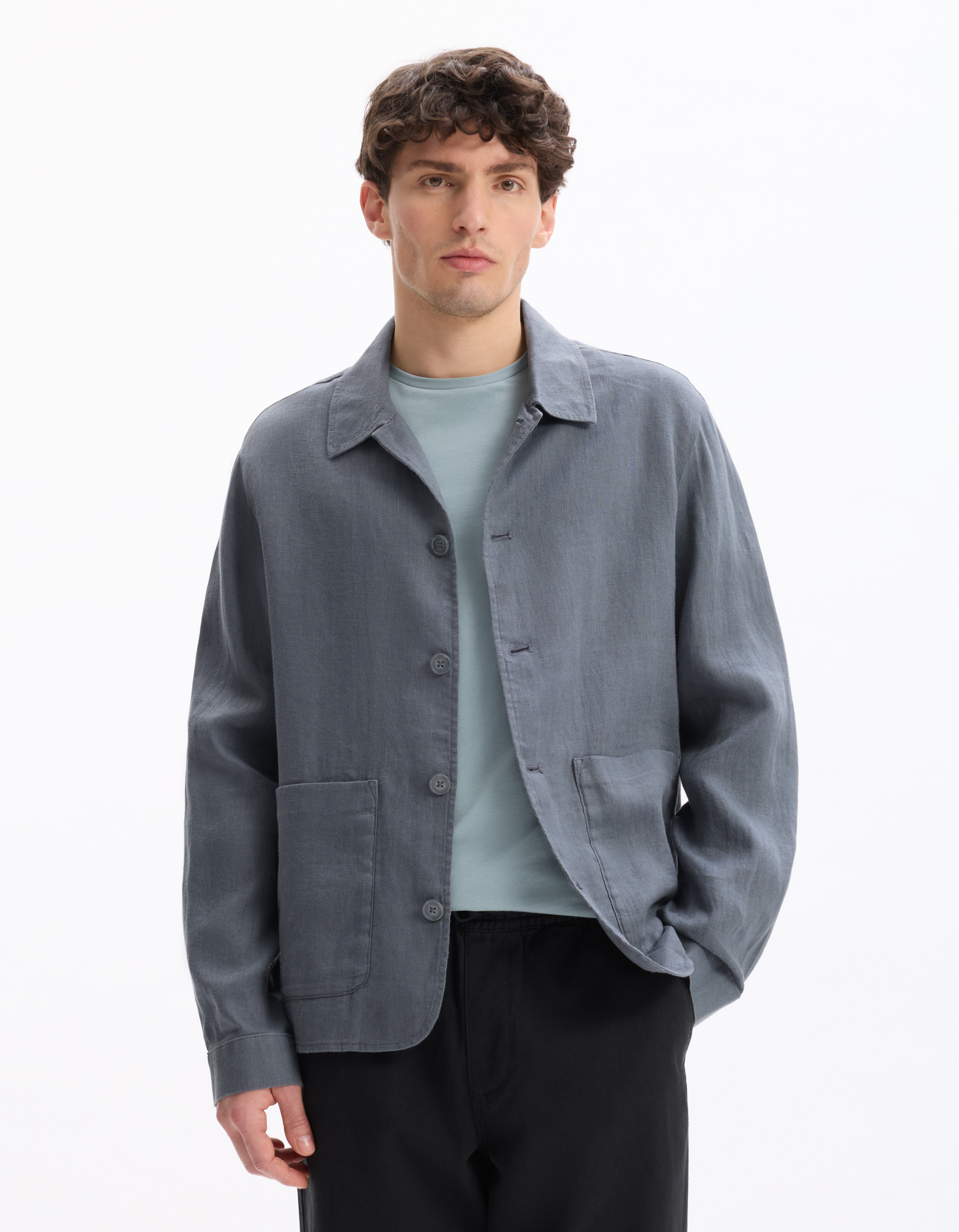 Veste col chemise 100% lin - camaieu - Modalova
