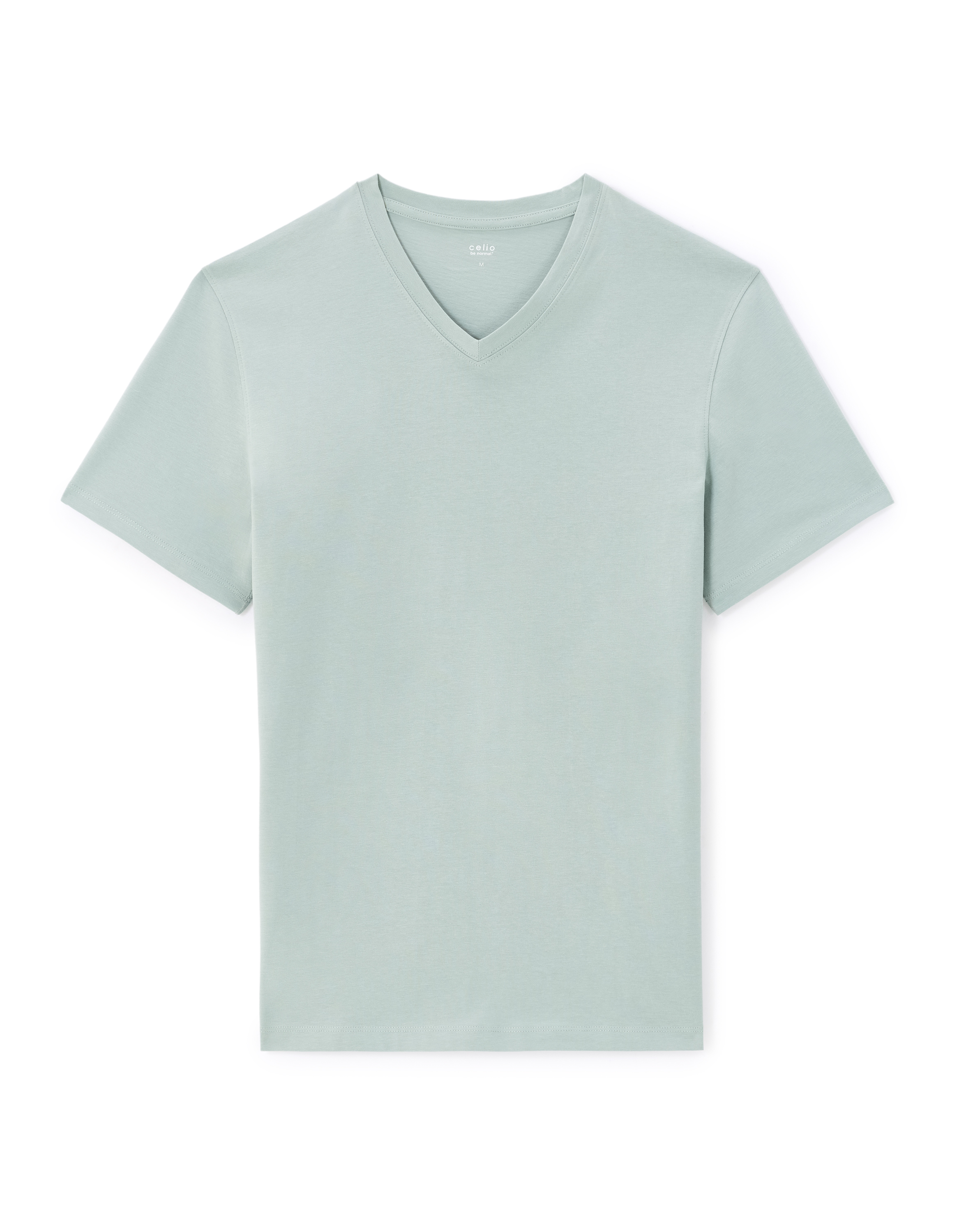 T-shirt straight col v 100% coton - vert clair