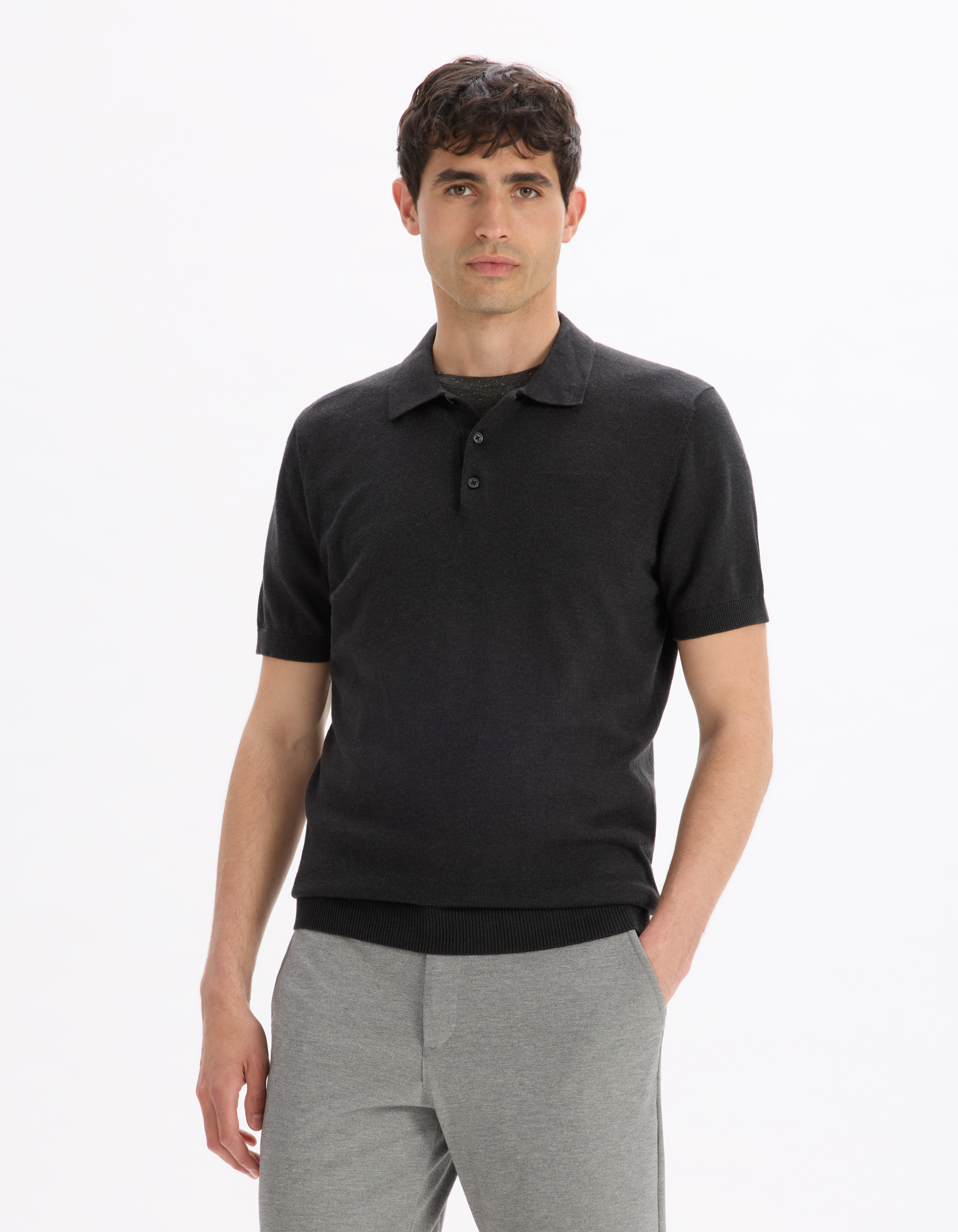Polo slim en maille coton mélangé - noir - camaieu - Modalova