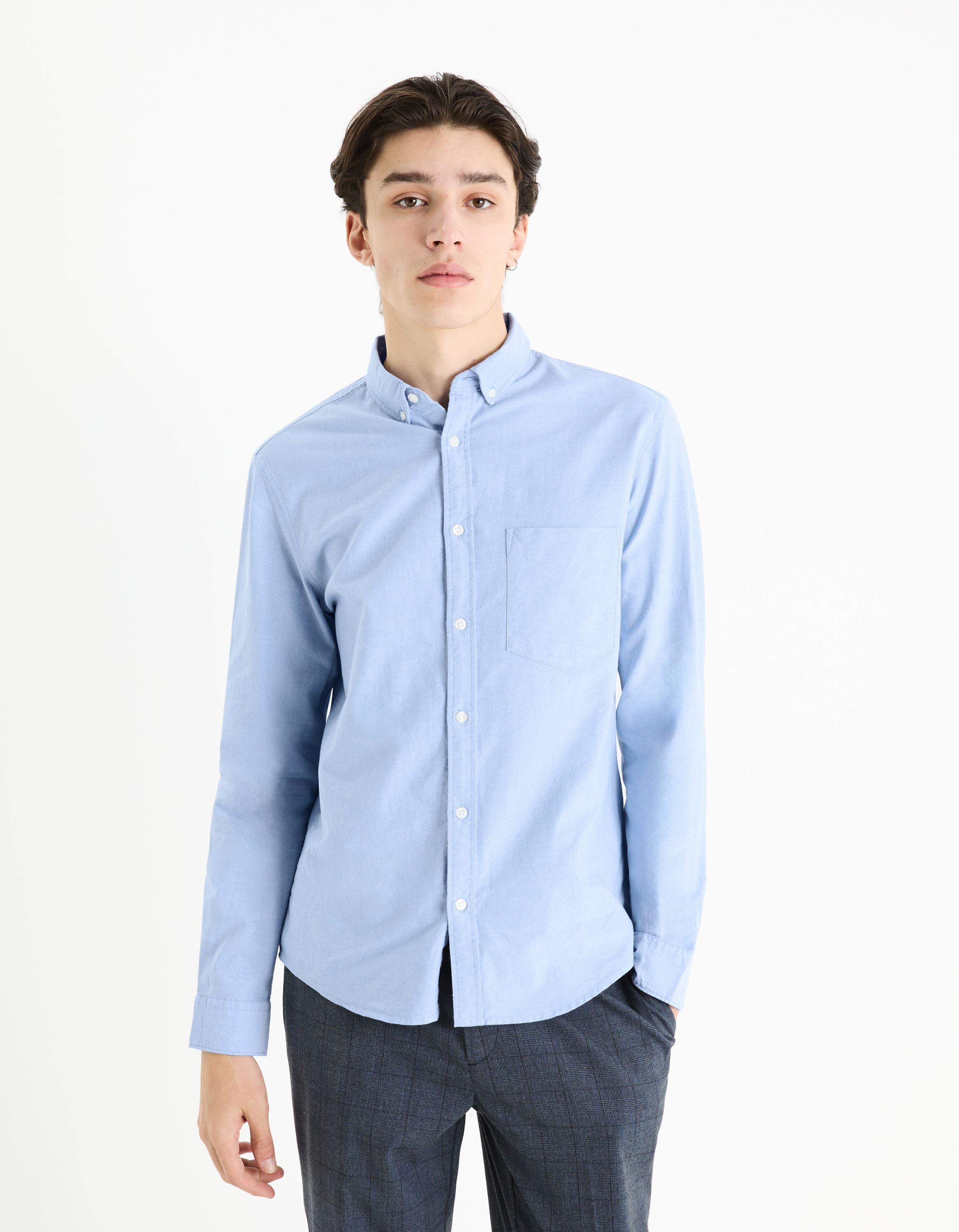 Chemise regular 100% coton oxford - bleu ciel - camaieu - Modalova