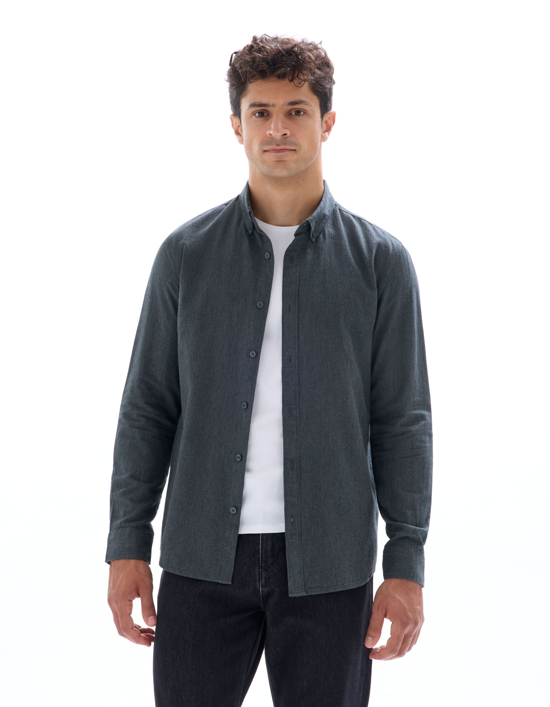 Chemise regular en flanelle - vert foncé - camaieu - Modalova