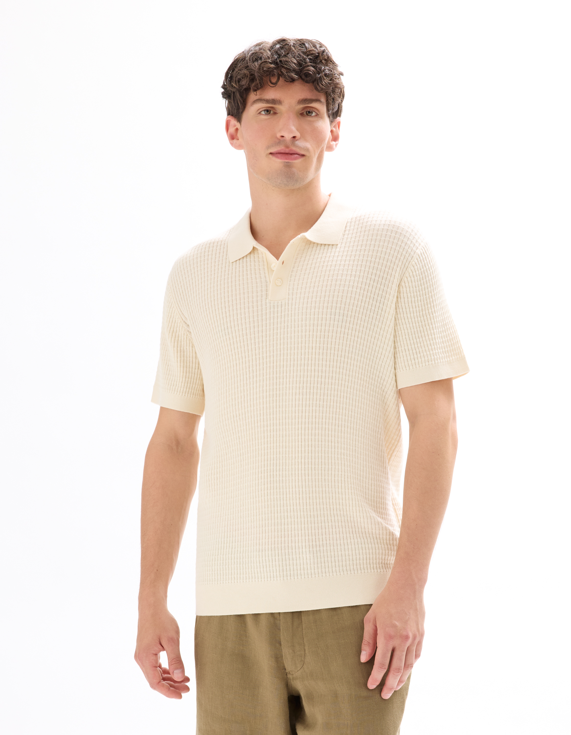 Polo regular maille côtelé - beige - camaieu - Modalova
