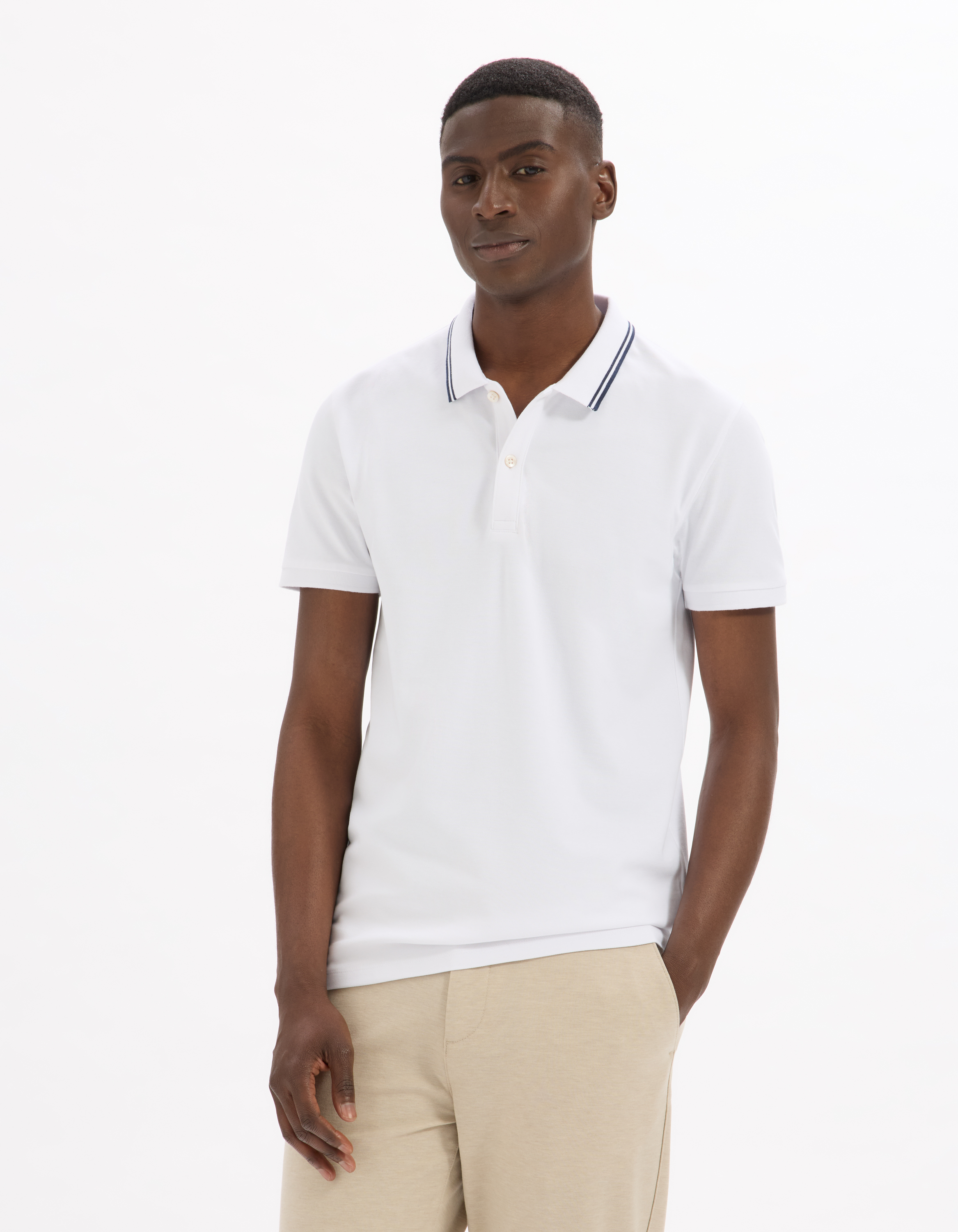 Polo slim coton stretch - blanc - camaieu - Modalova