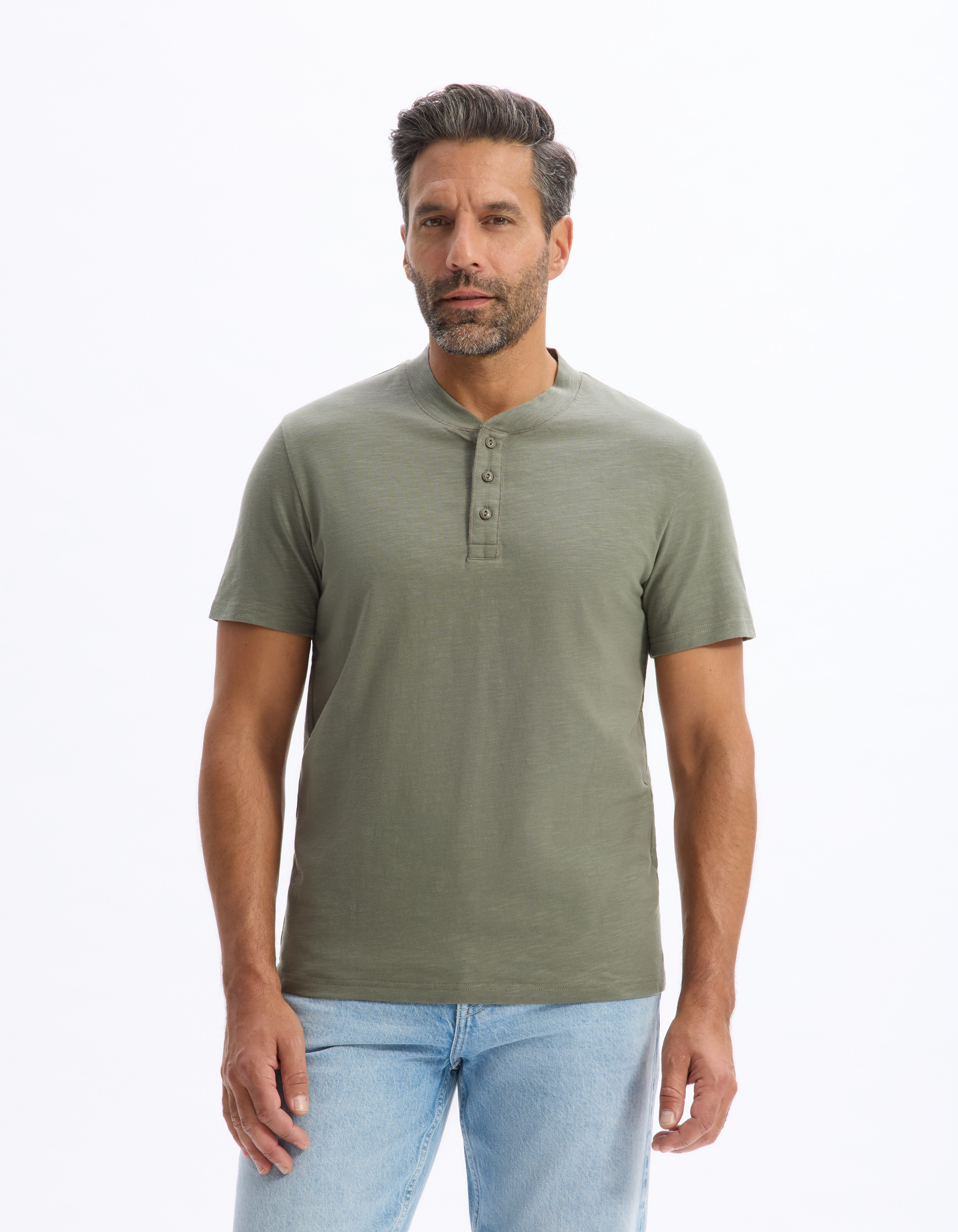 T-shirt straight col tunisien 100% coton - camaieu - Modalova