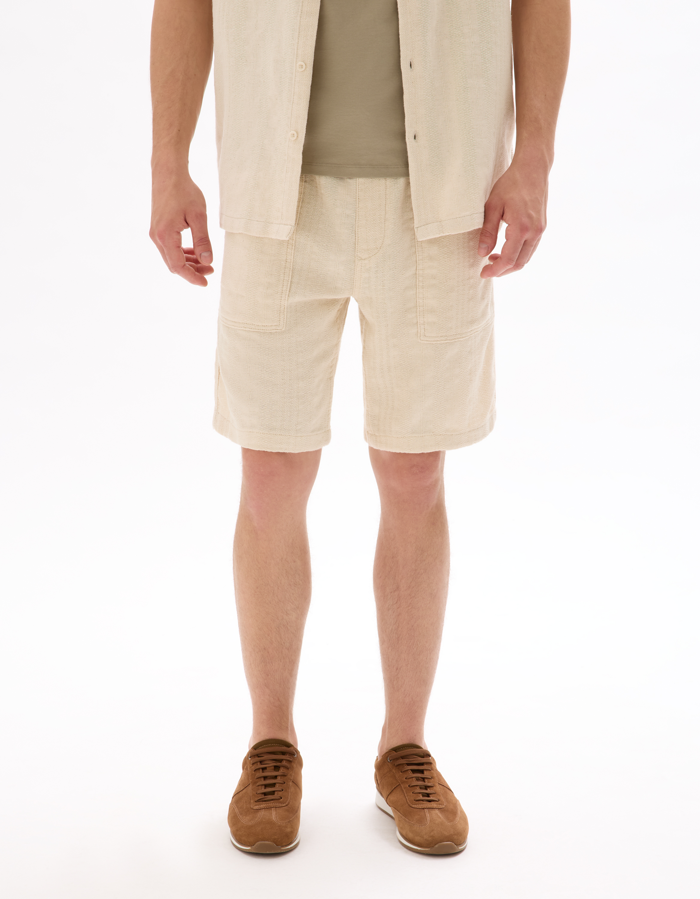 Bermuda jacquard rayé 100% coton - écru - camaieu - Modalova