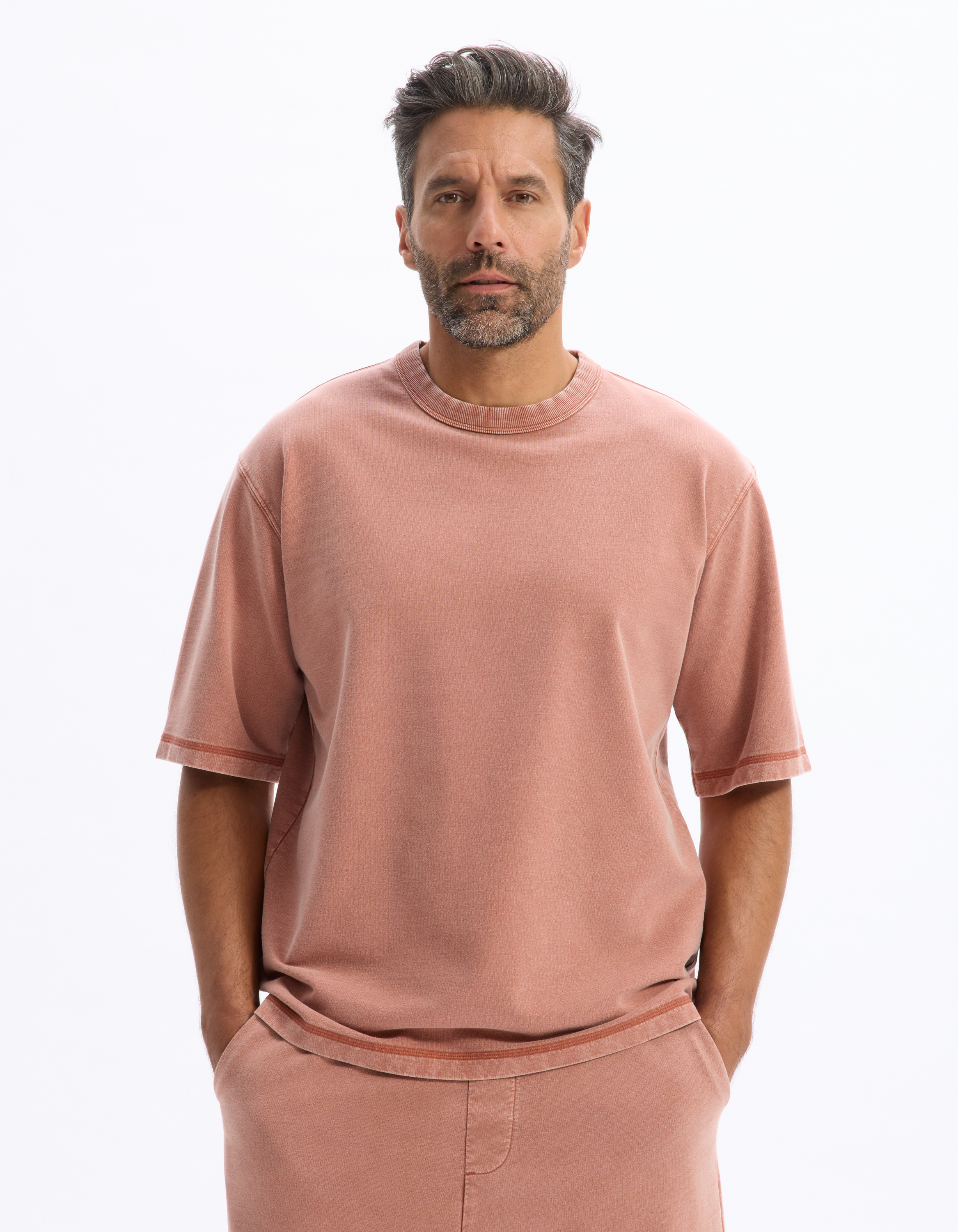 T-shirt oversize col rond 100% coton - marron - camaieu - Modalova