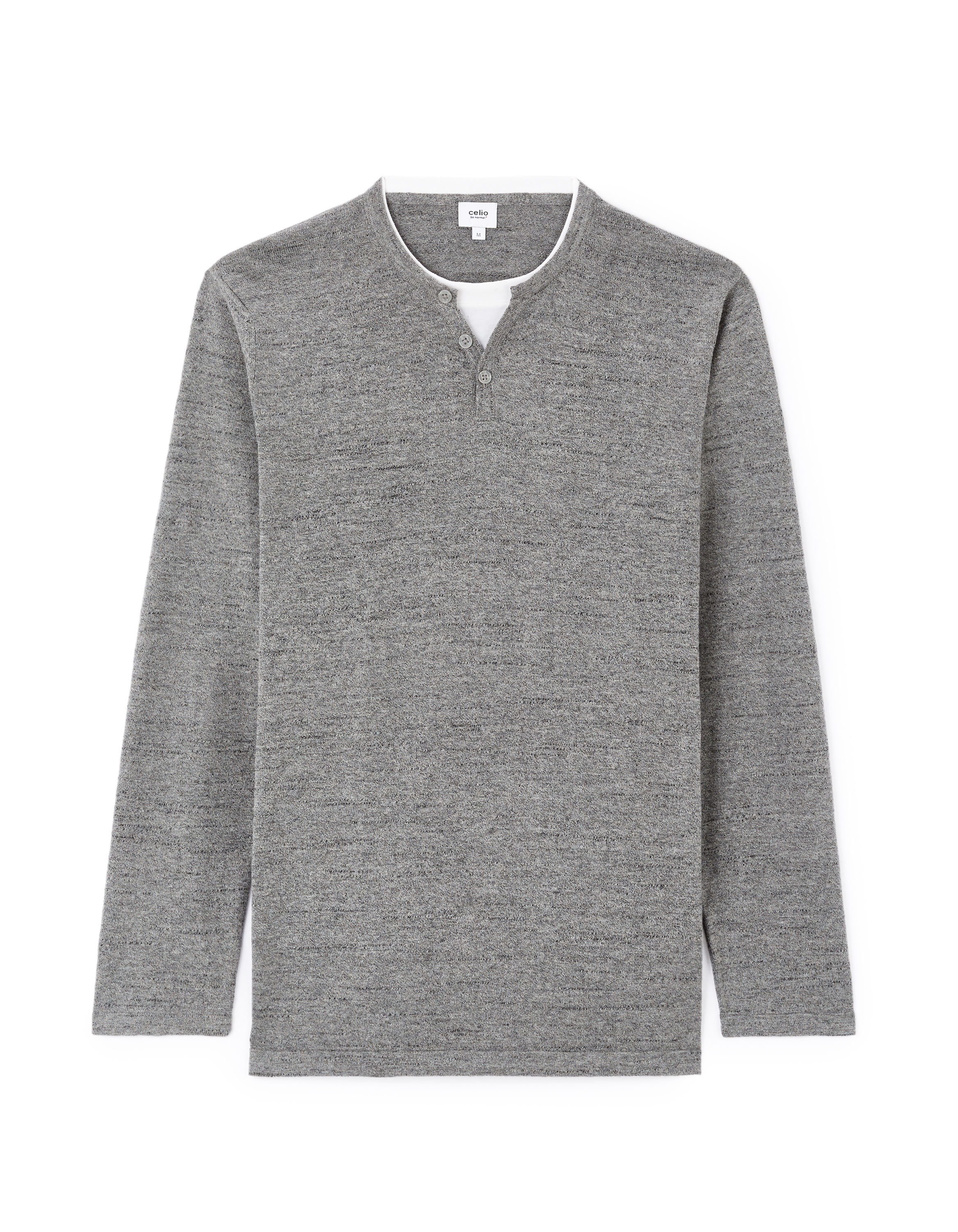 Pull col tunisien coton mélangé - gris chine