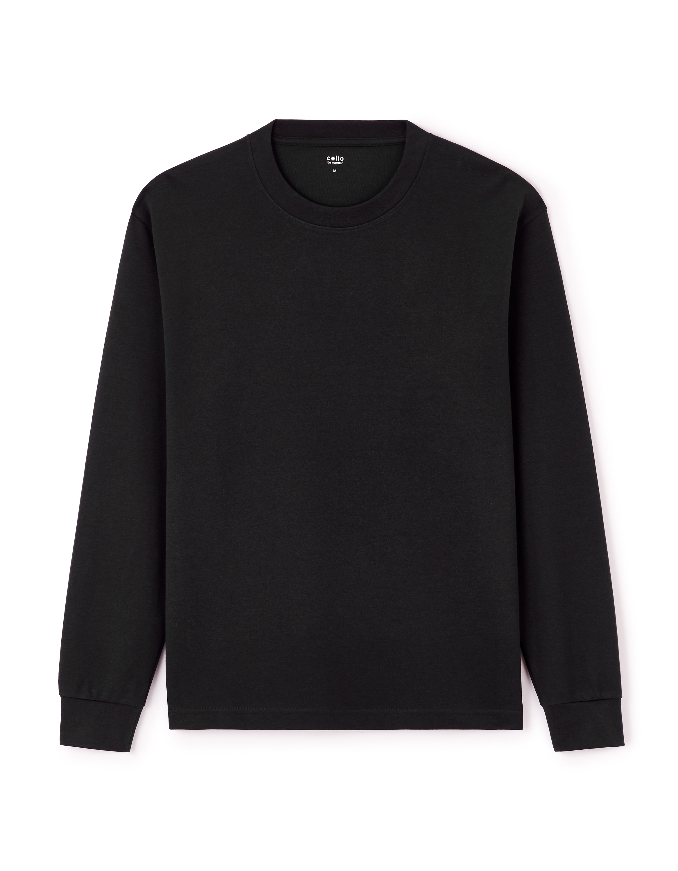 T-shirt relaxed coton mélangé manches longues - noir