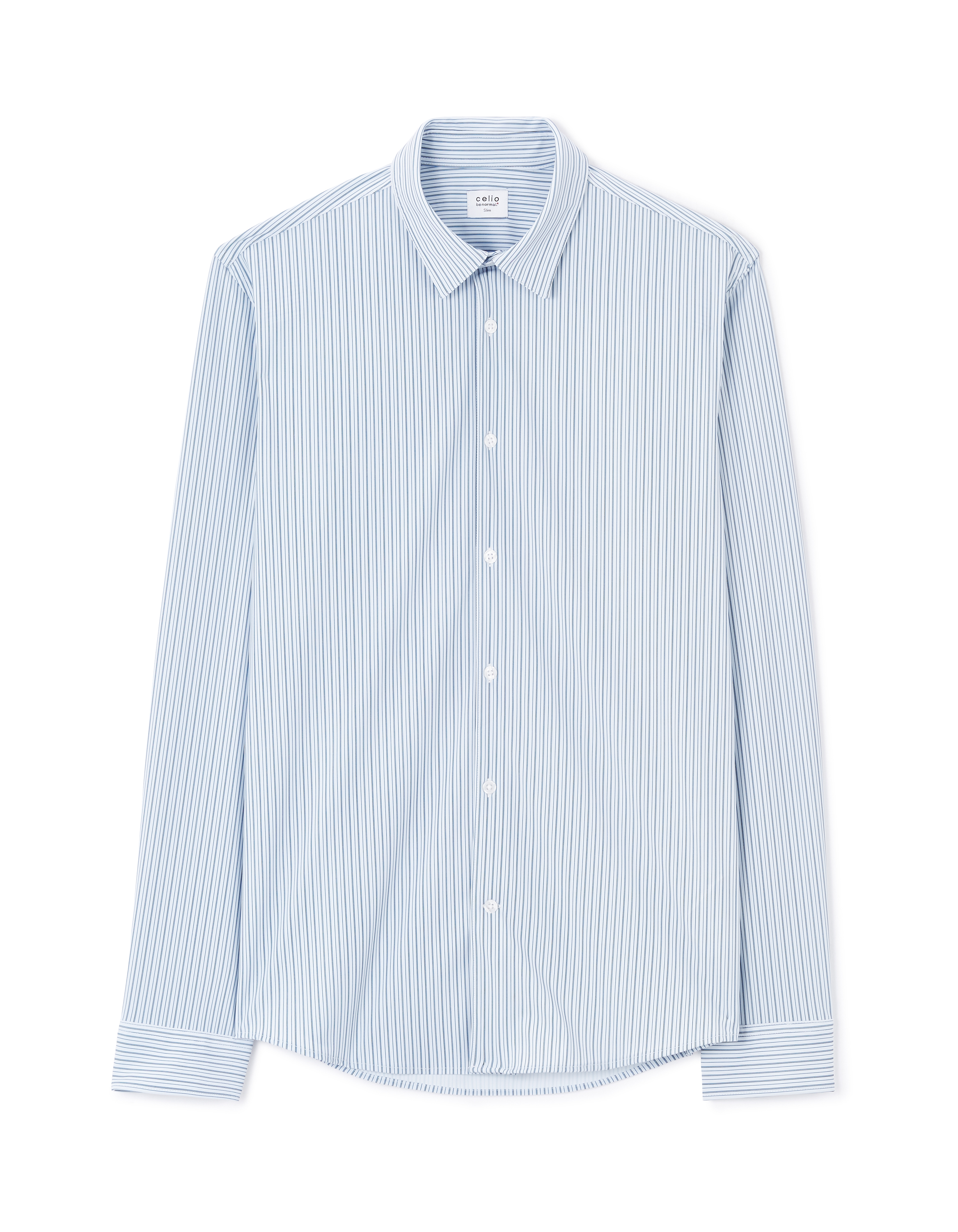 Chemise slim rayée à col français stretch - bleu