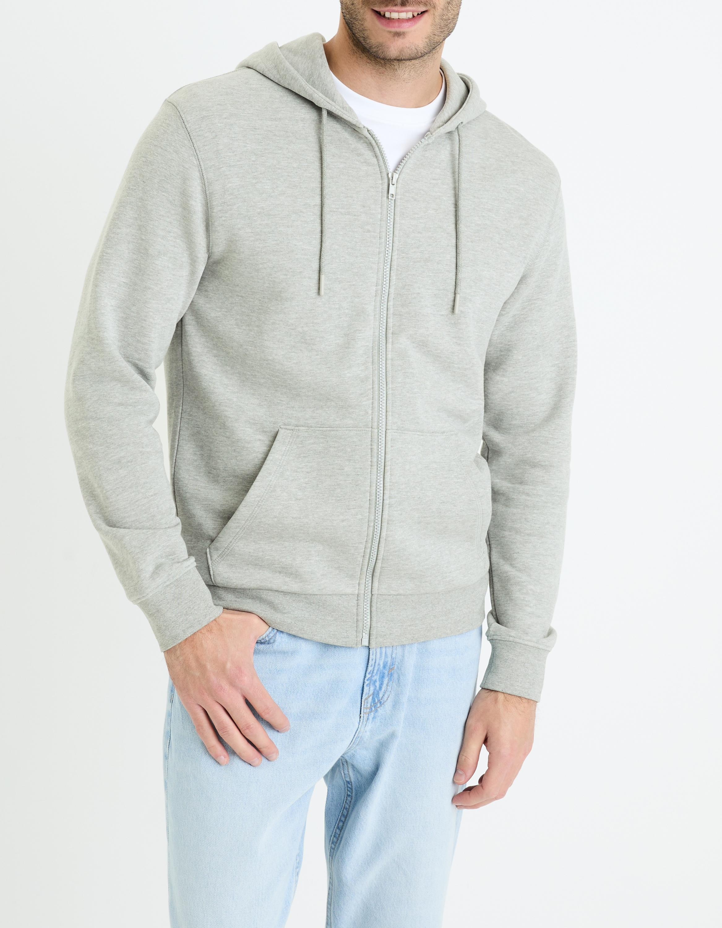 Sweat zippé à capuche en coton mélangé - camaieu - Modalova
