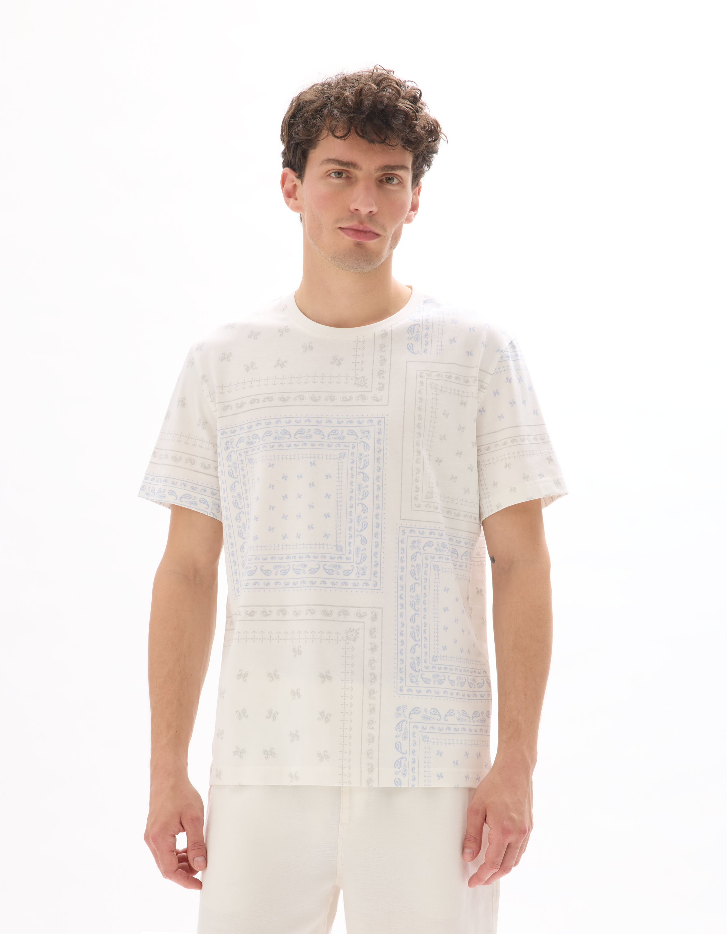 T-shirt boxy col 100% rond imprimé floral - camaieu - Modalova