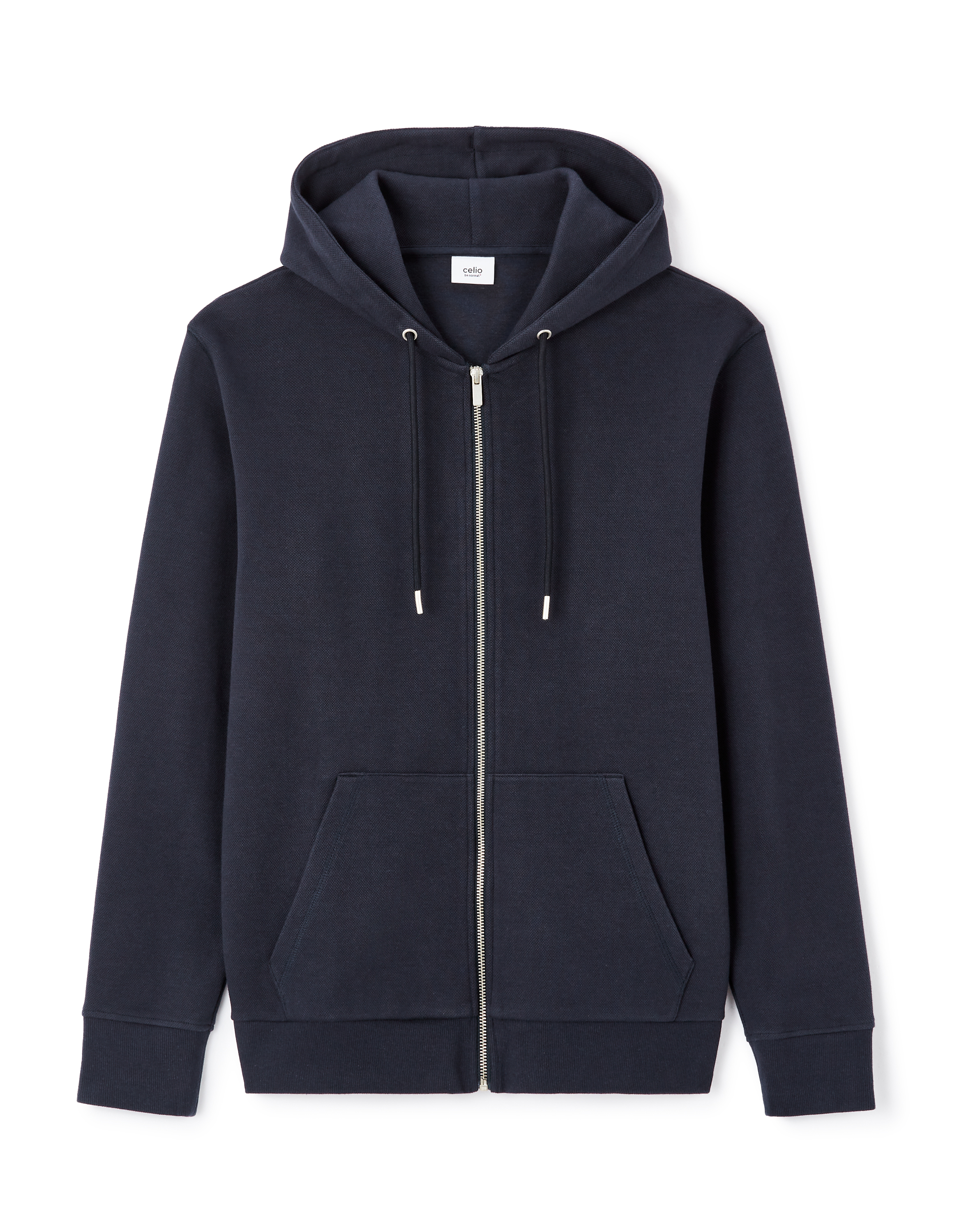 Sweat zippé capuche regular coton mélangé - marine