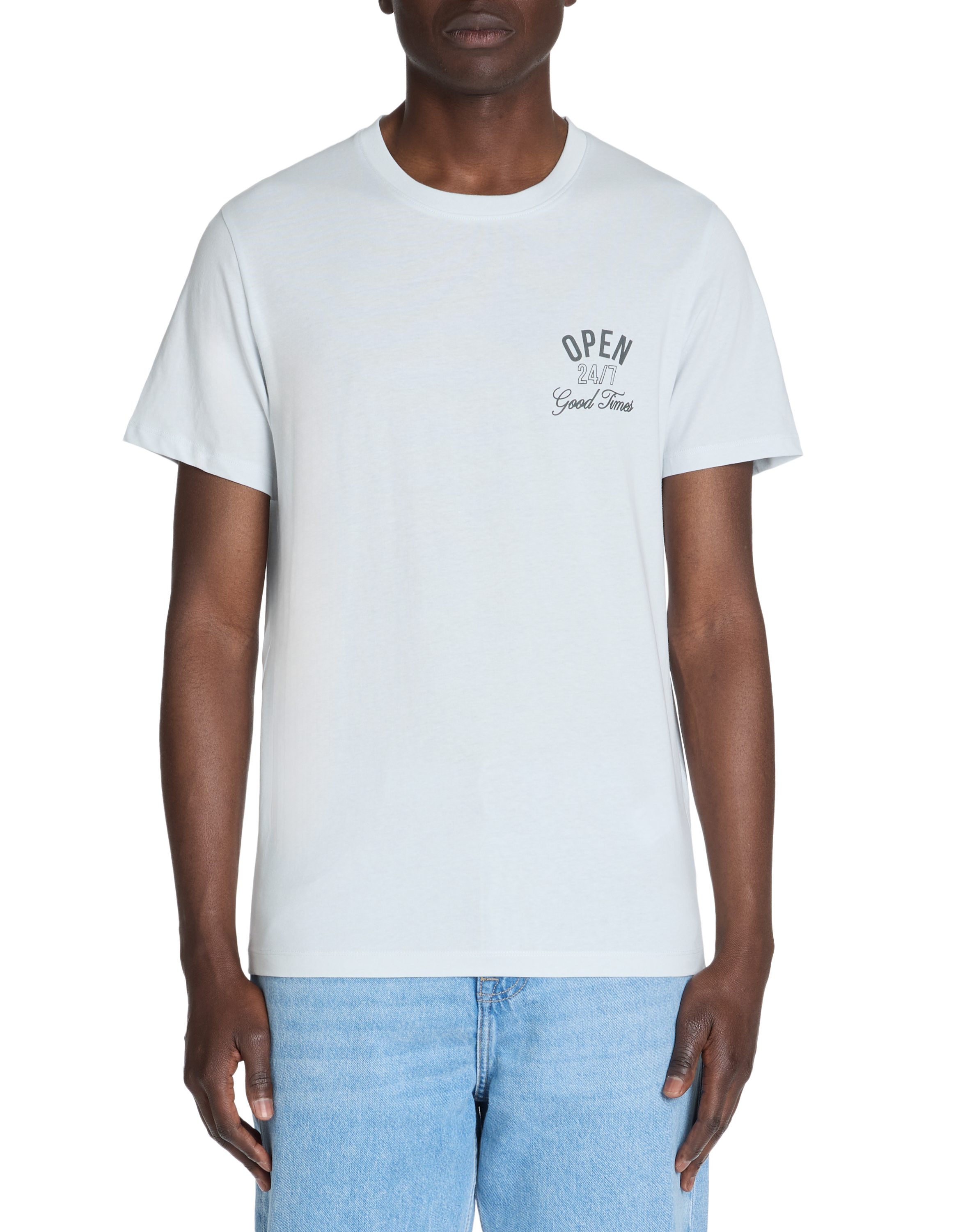 T-shirt straight col rond 100% coton - bleu clair - camaieu - Modalova