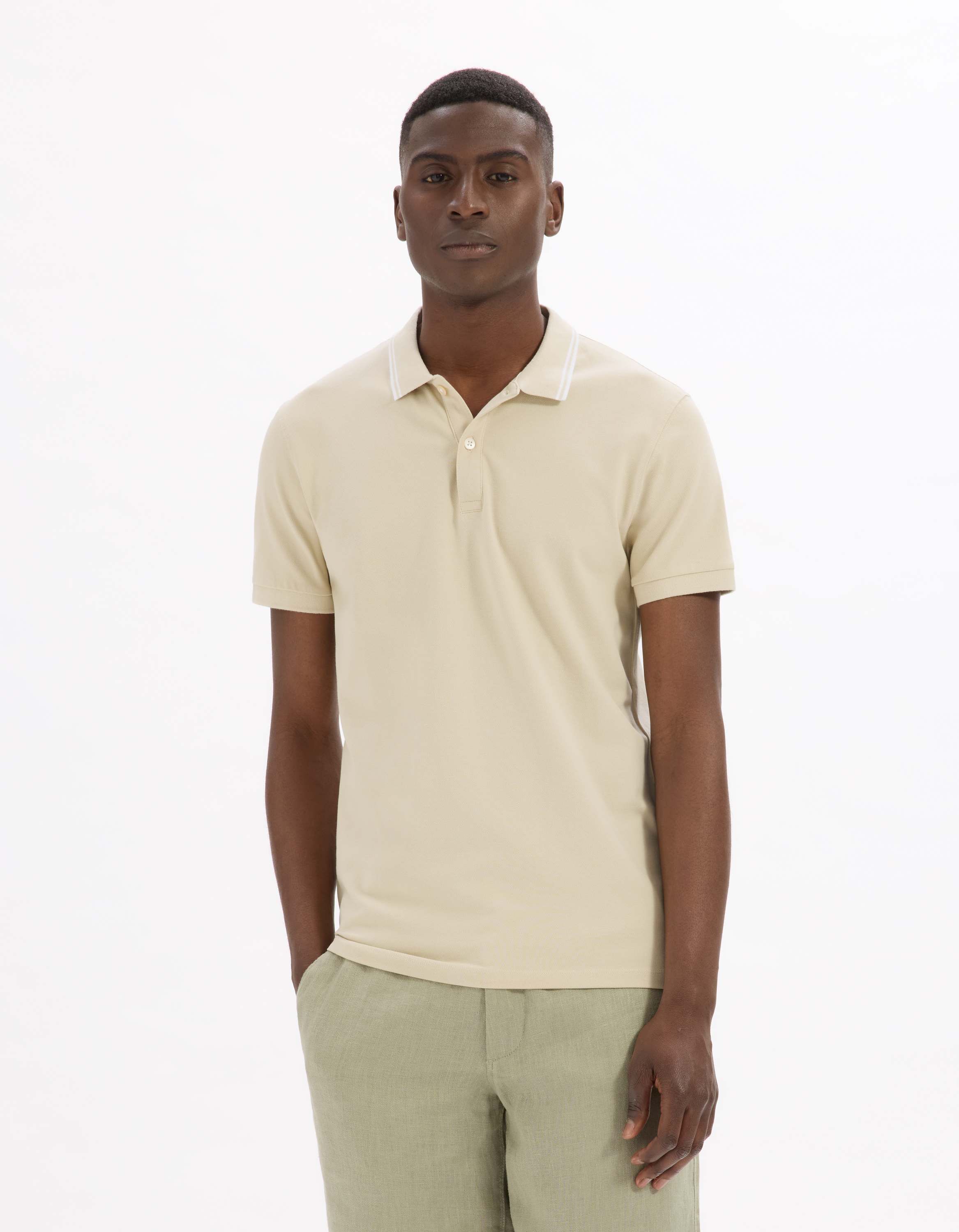 Polo slim coton stretch - beige - camaieu - Modalova