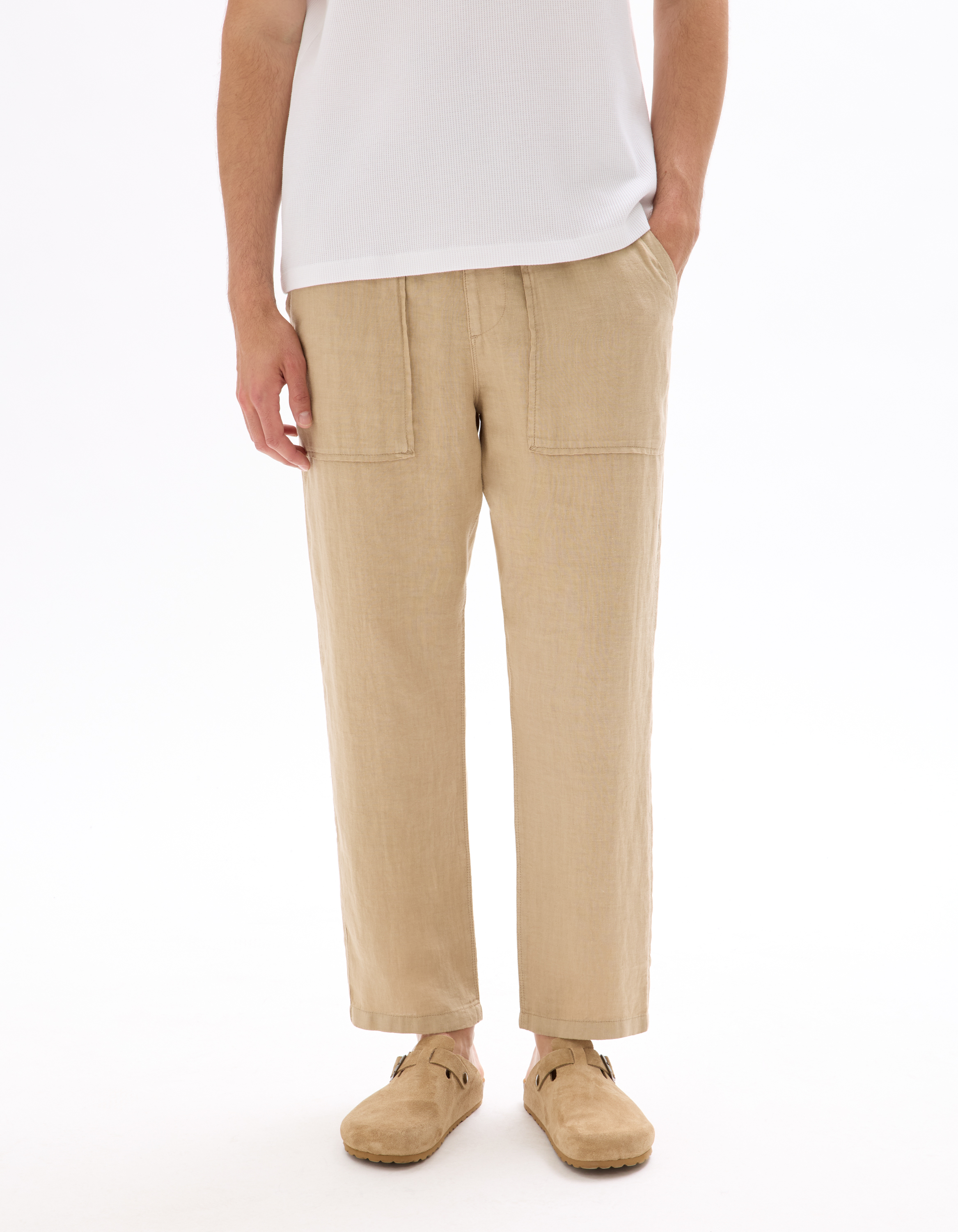 Pantalon uni 100% lin - beige - camaieu - Modalova