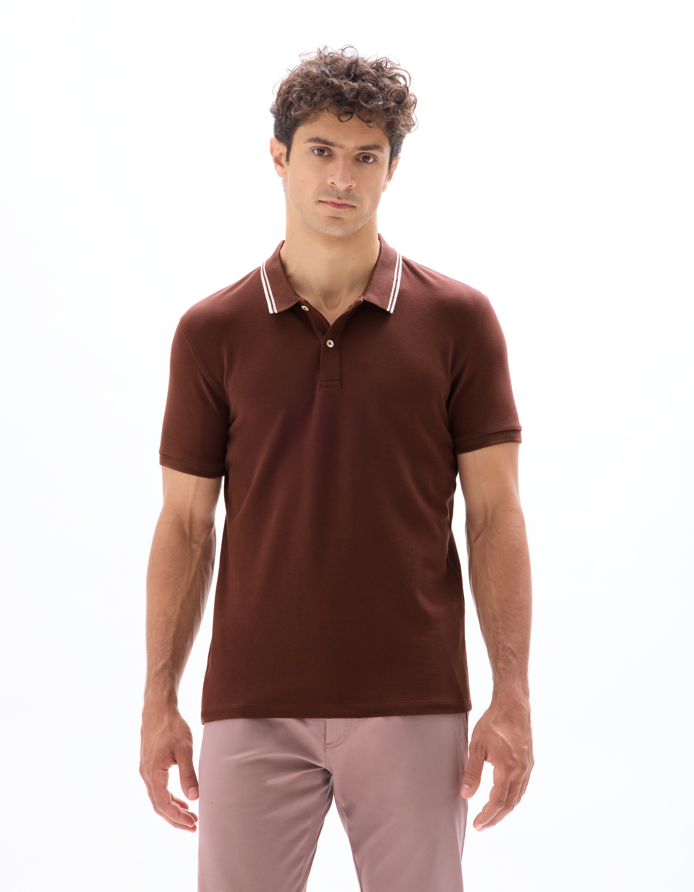 Polo slim coton stretch - bordeaux - camaieu - Modalova