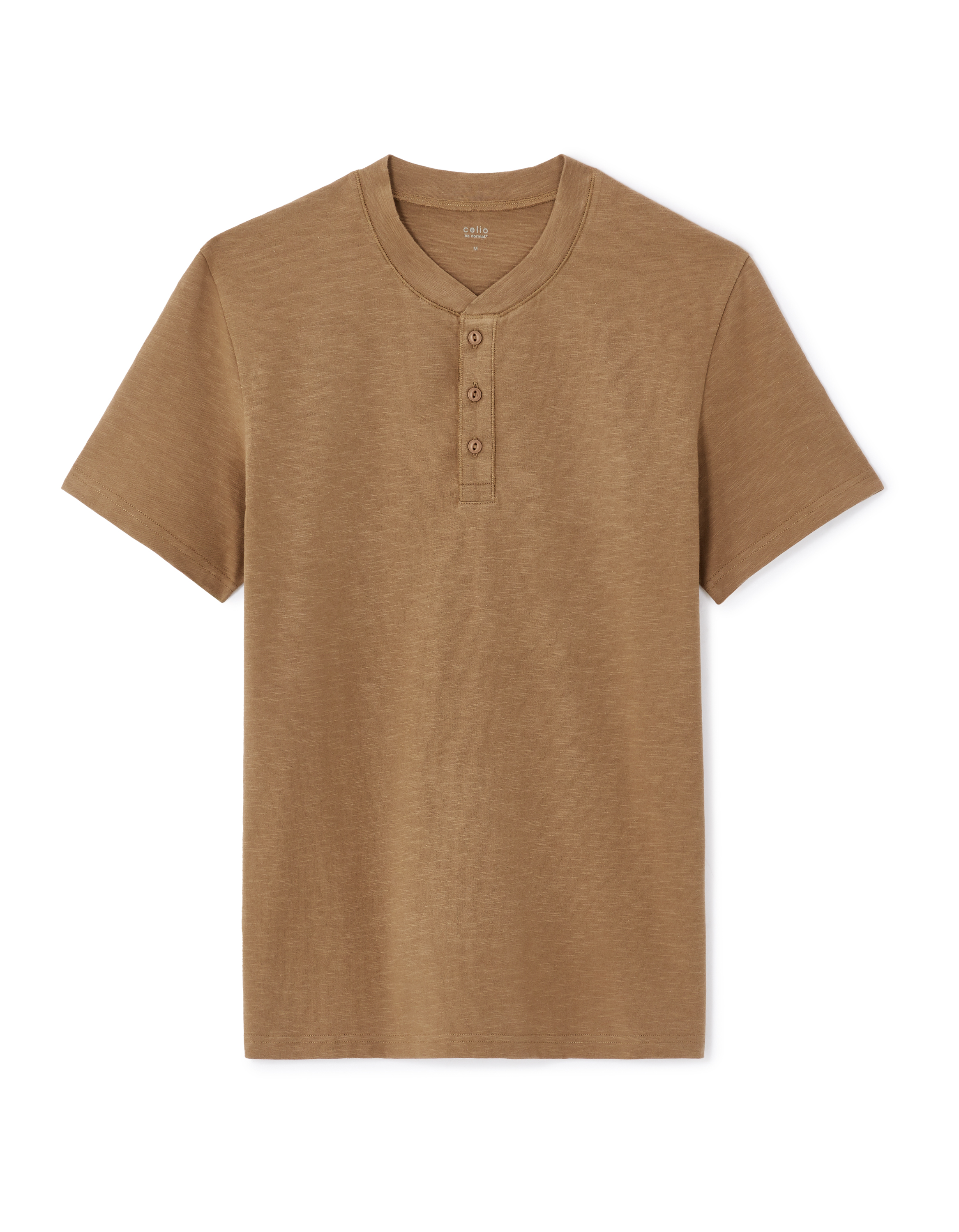 T-shirt straight col tunisien 100% coton - marron