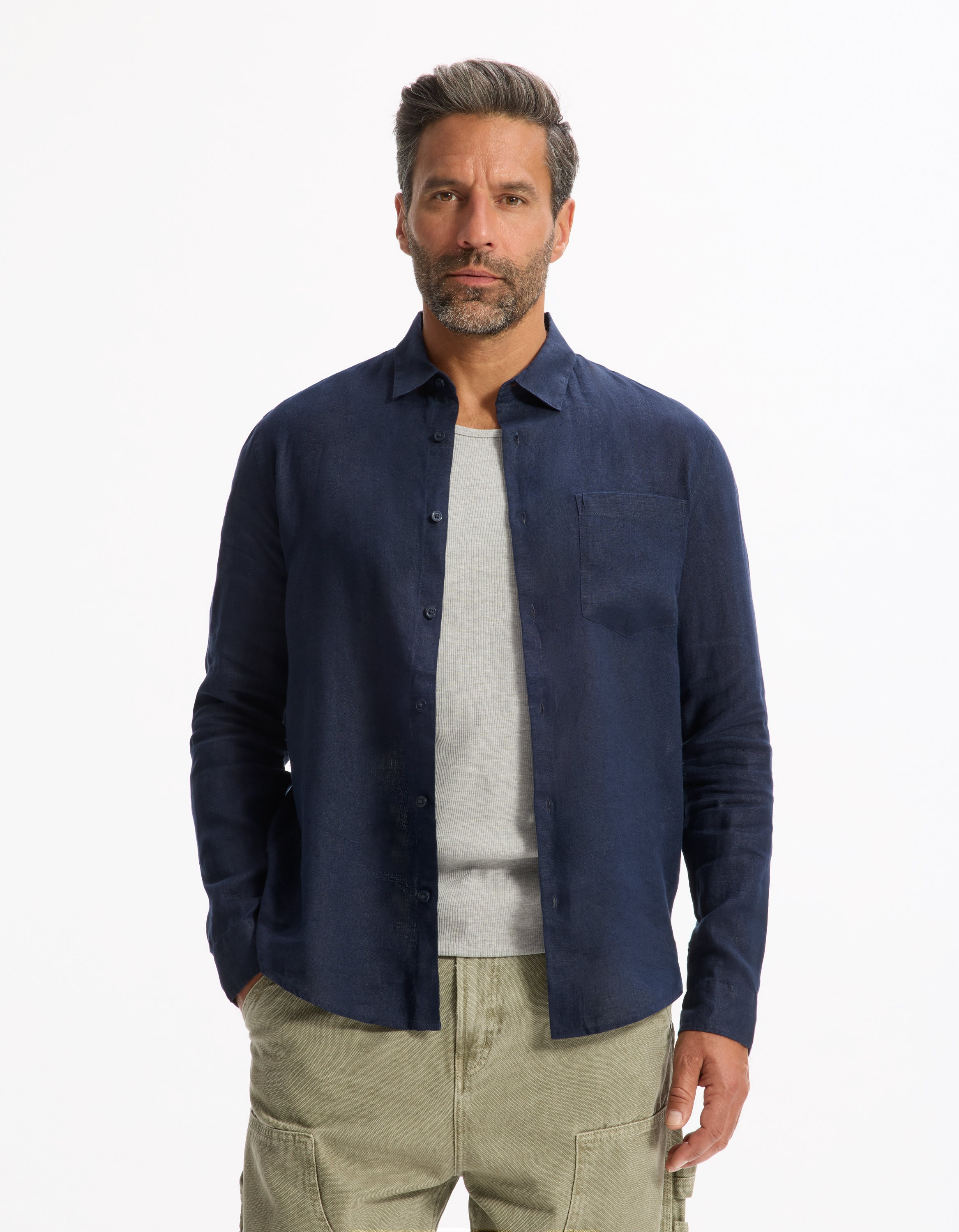Chemise regular casual 100% lin - marine - camaieu - Modalova