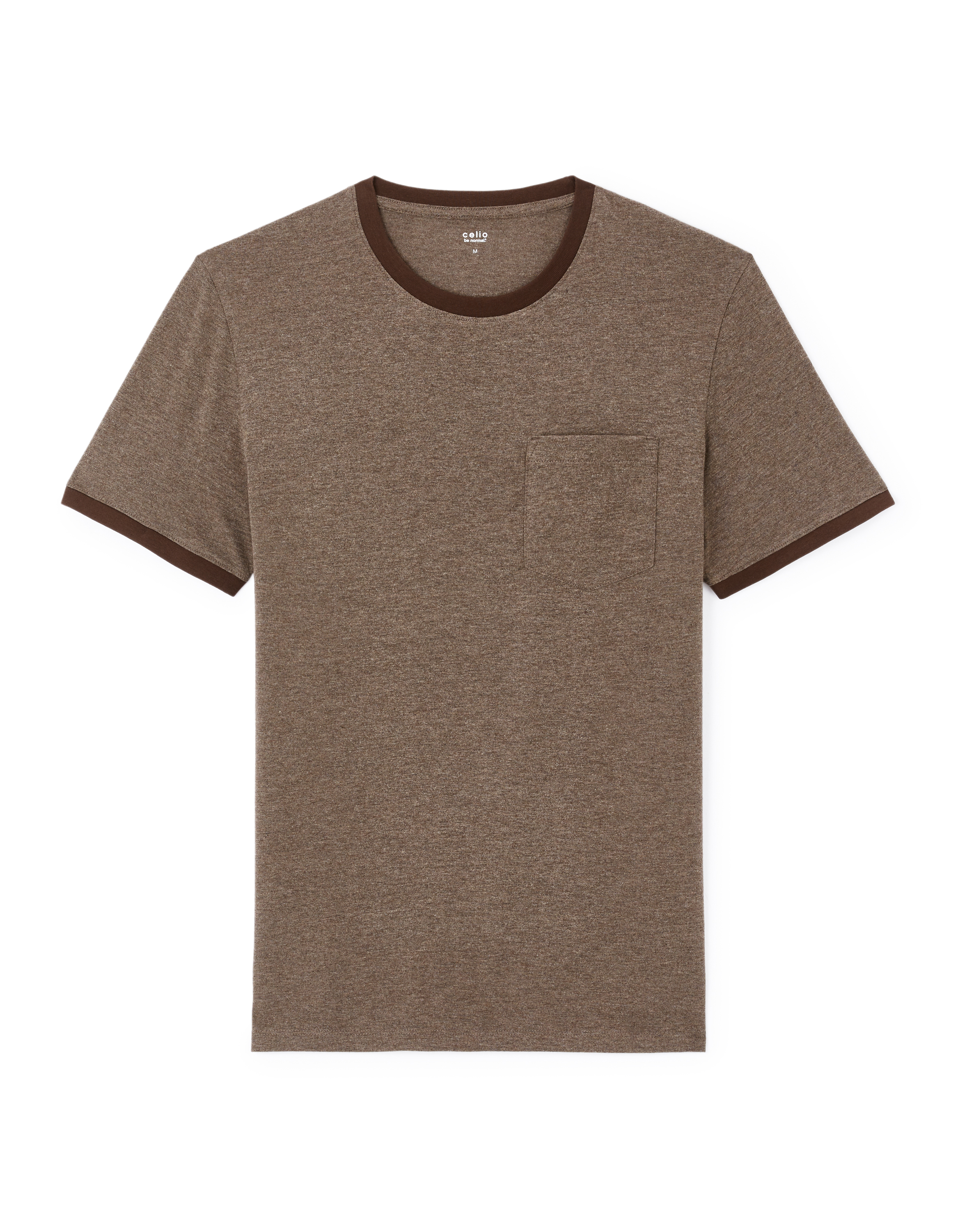 T-shirt straight col rond 100% coton - marron