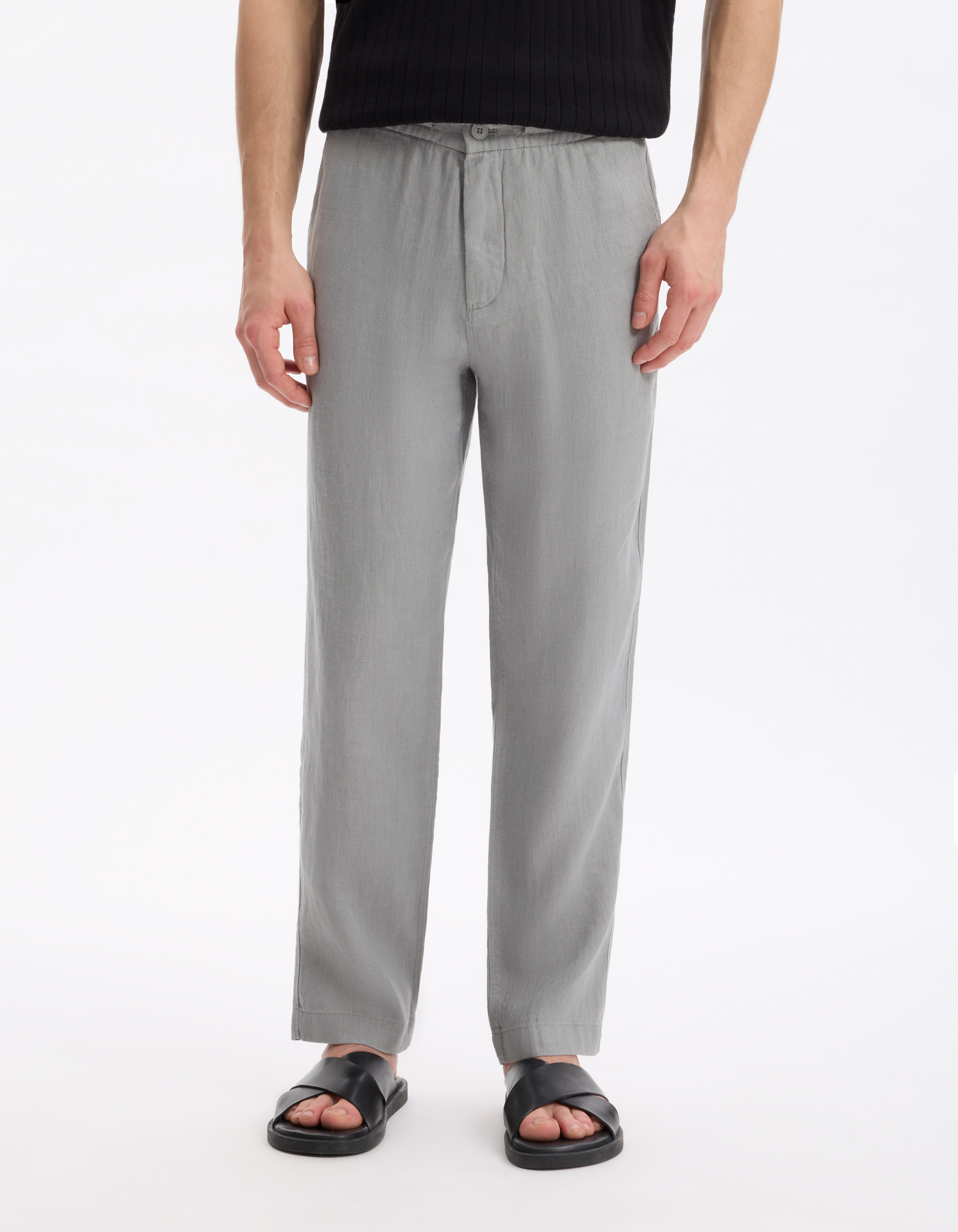 Pantalon straight 100% lin - gris - camaieu - Modalova