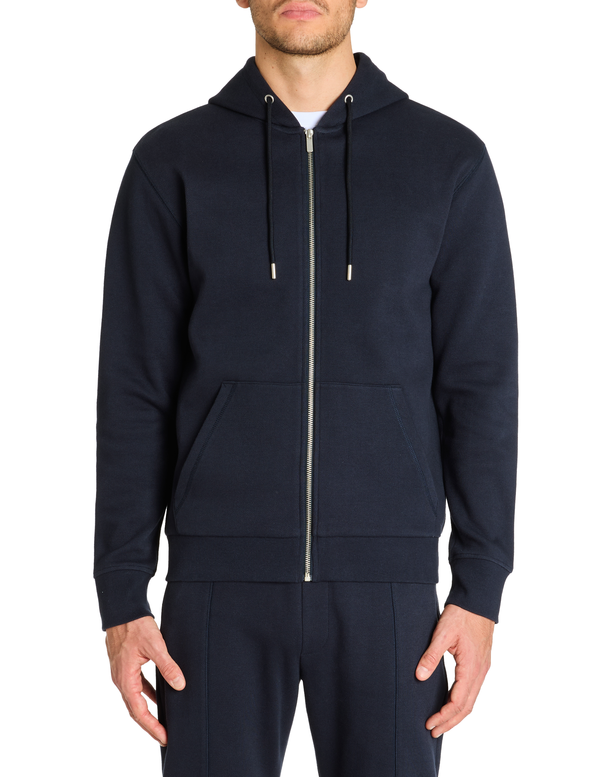 Sweat zippé capuche regular coton mélangé - marine - camaieu - Modalova