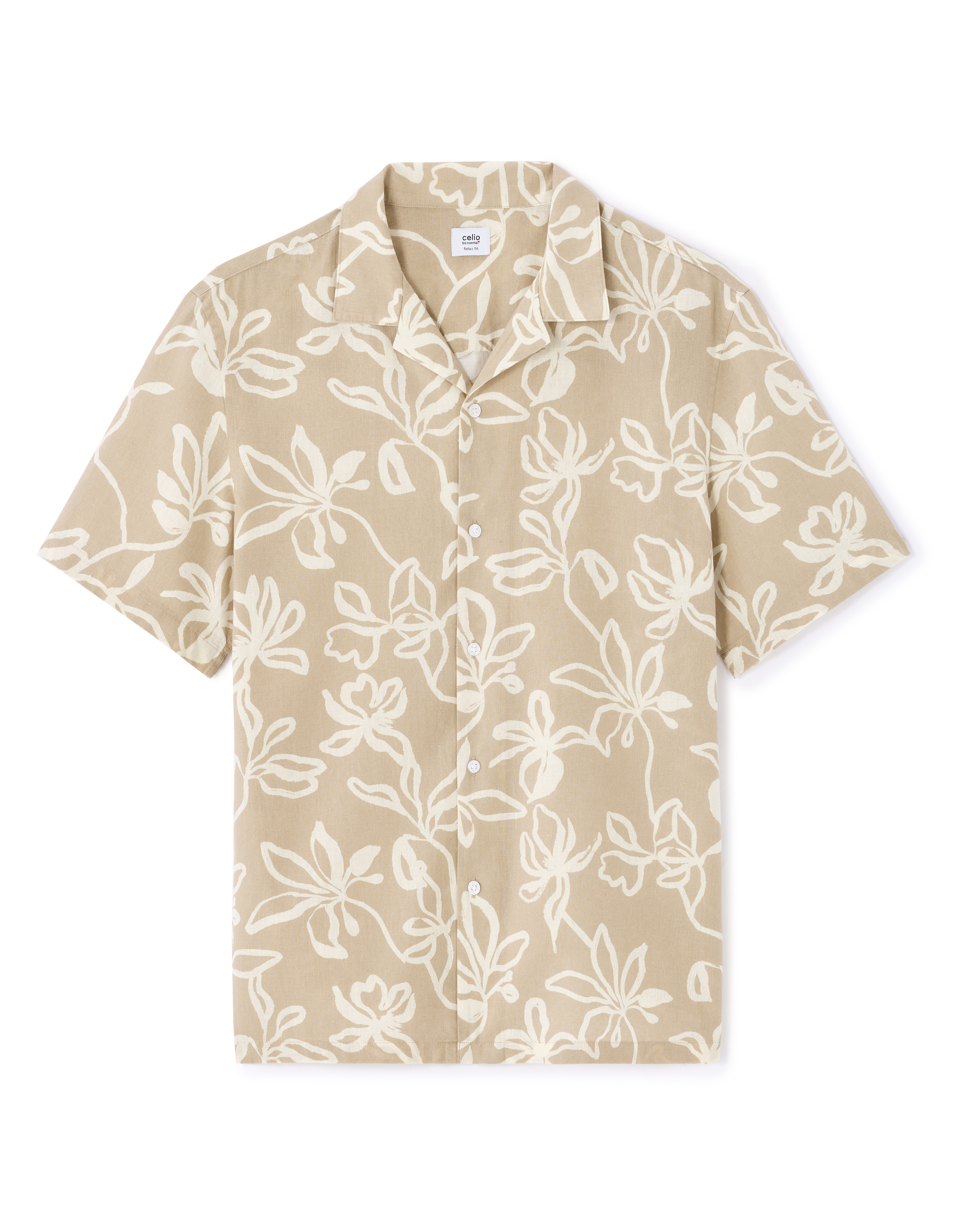 Chemisette regular à motif floral en lin et coton - beige