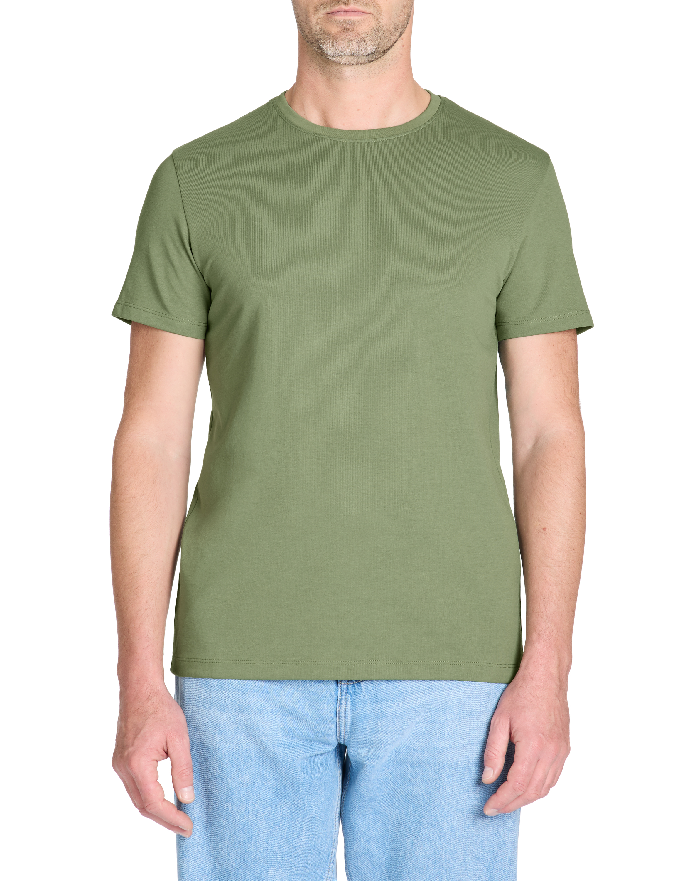 T-shirt straight col rond coton mélangé - vert - camaieu - Modalova