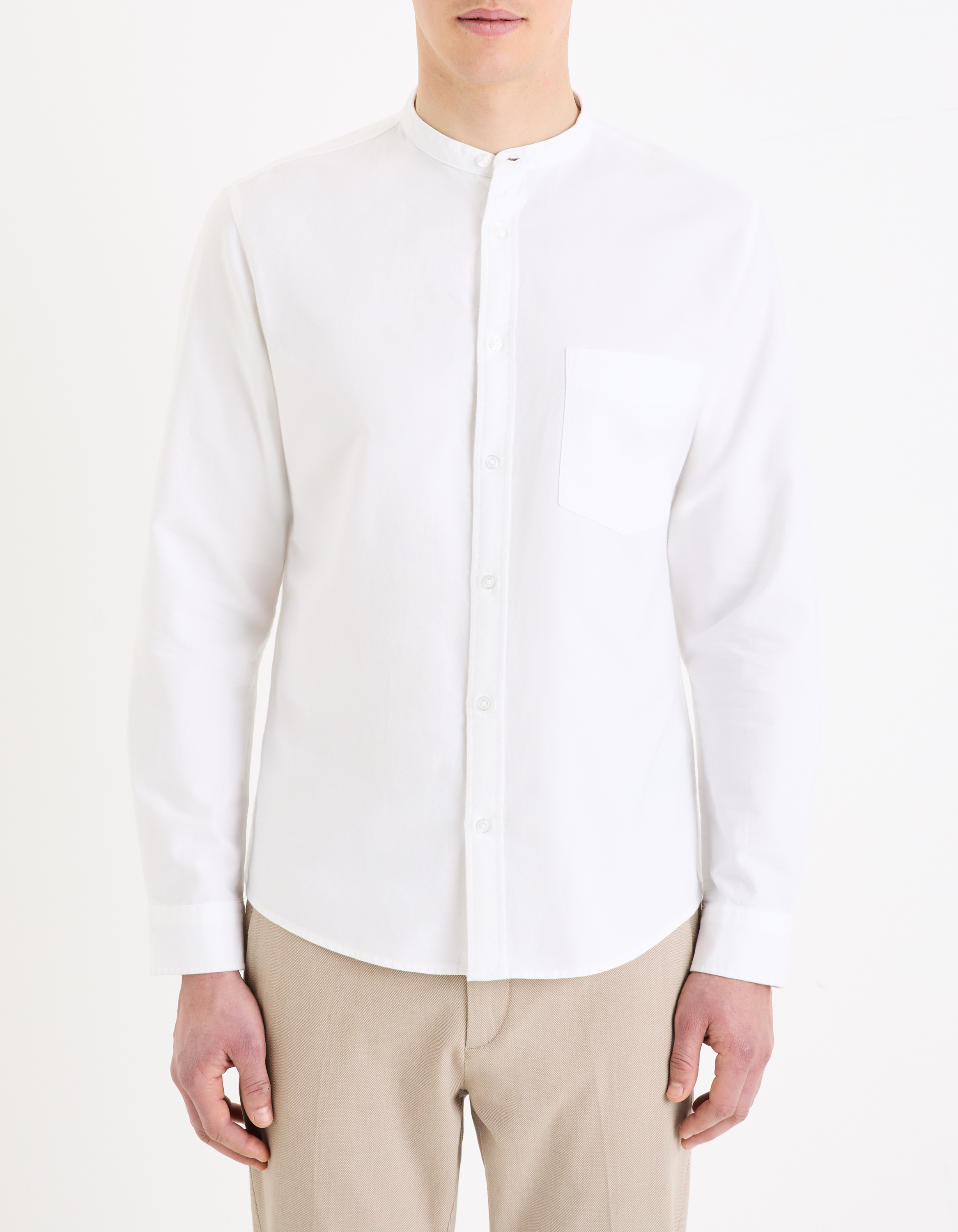 Chemise col mao regular en coton oxford - camaieu - Modalova