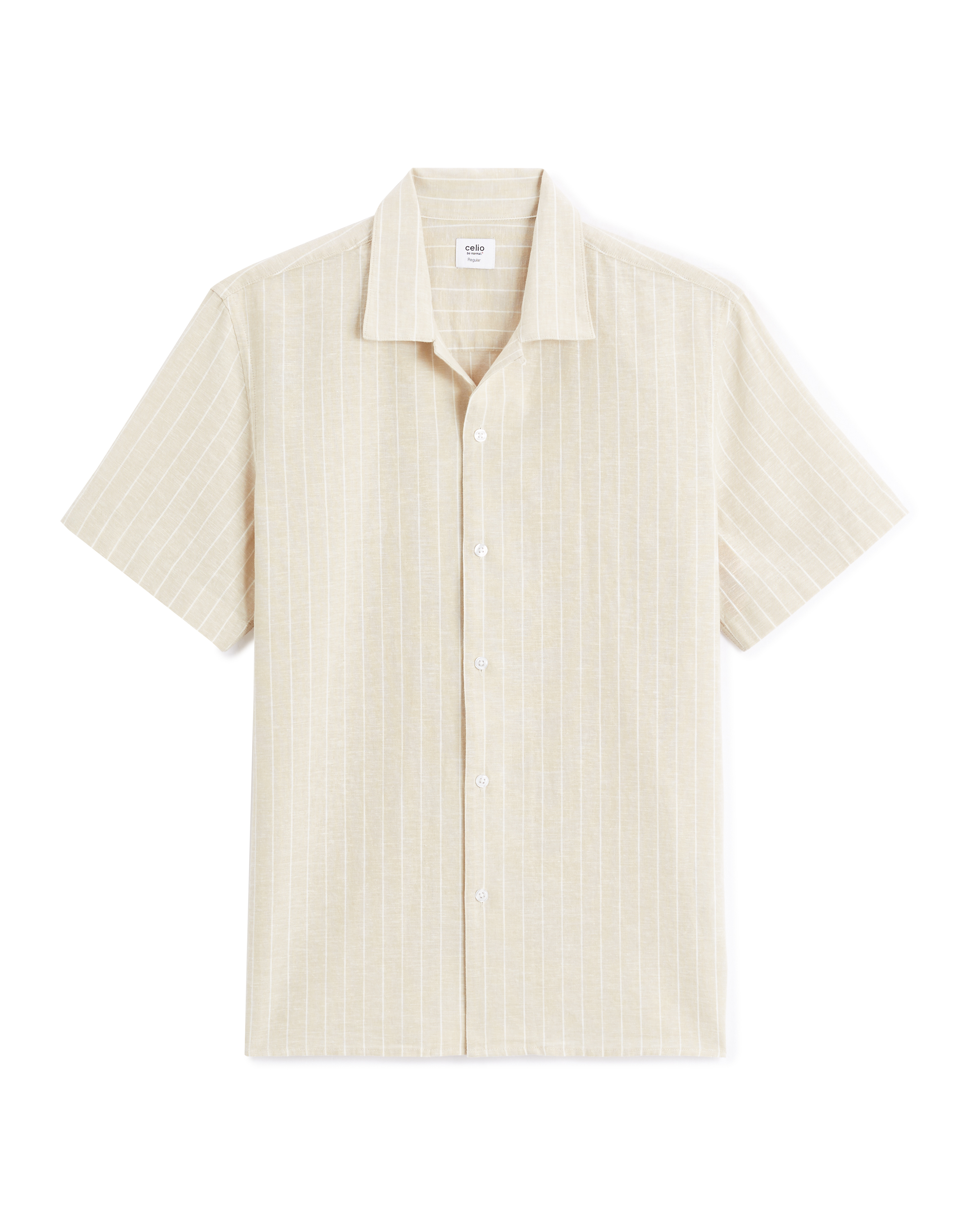 Chemisette regular rayée en lin et coton - beige