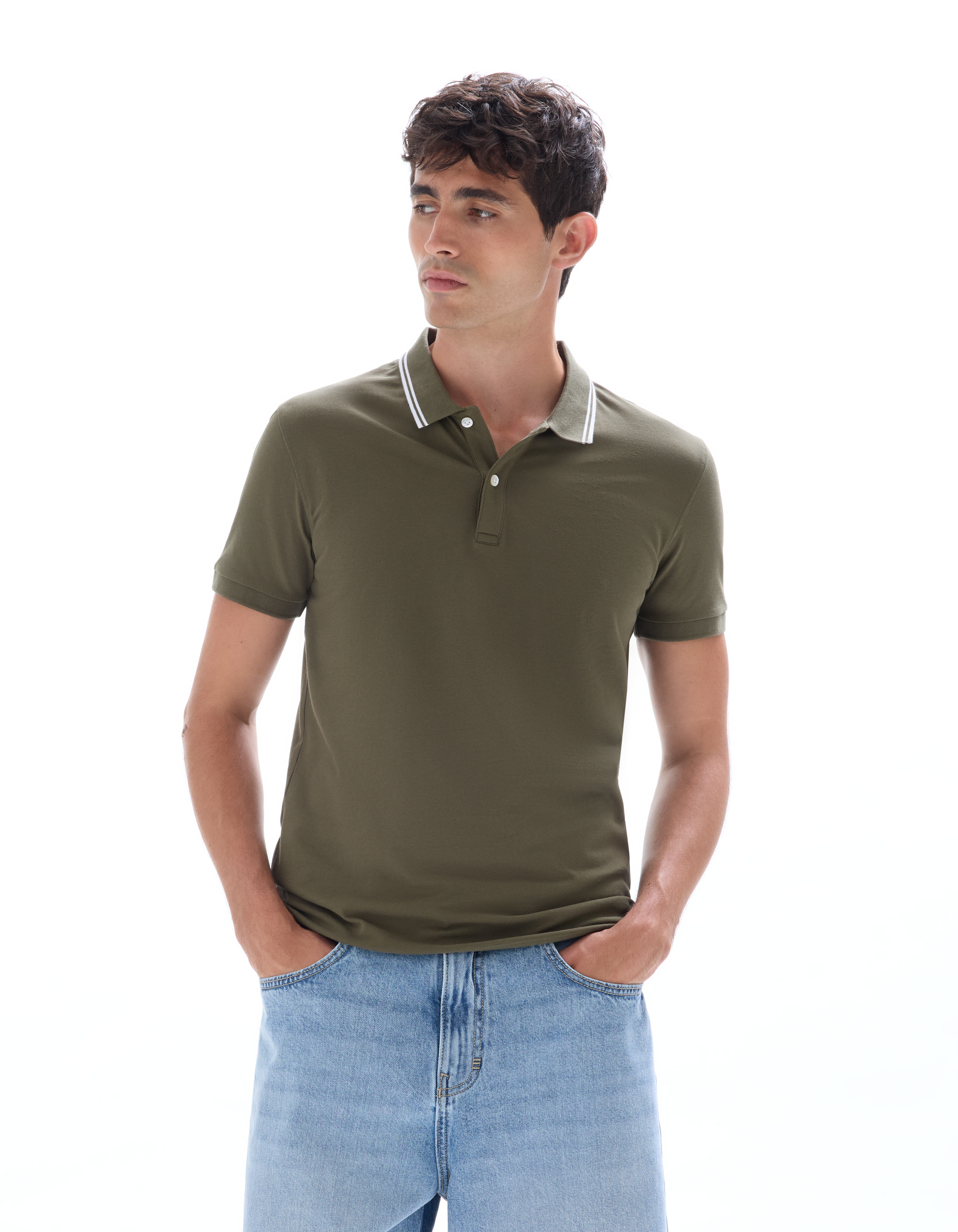 Polo slim coton stretch - kaki - camaieu - Modalova