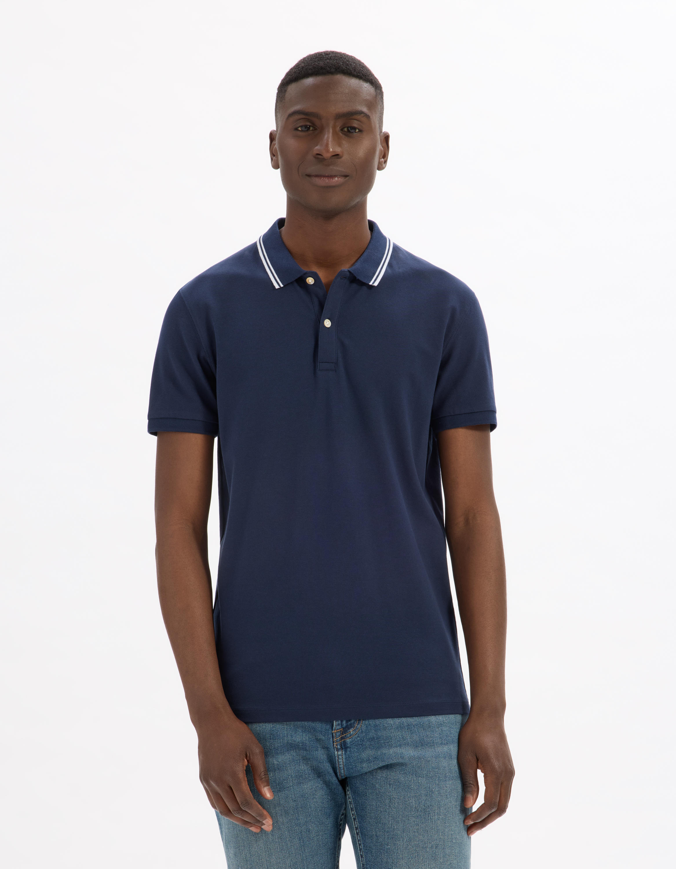 Polo slim coton stretch - marine - camaieu - Modalova