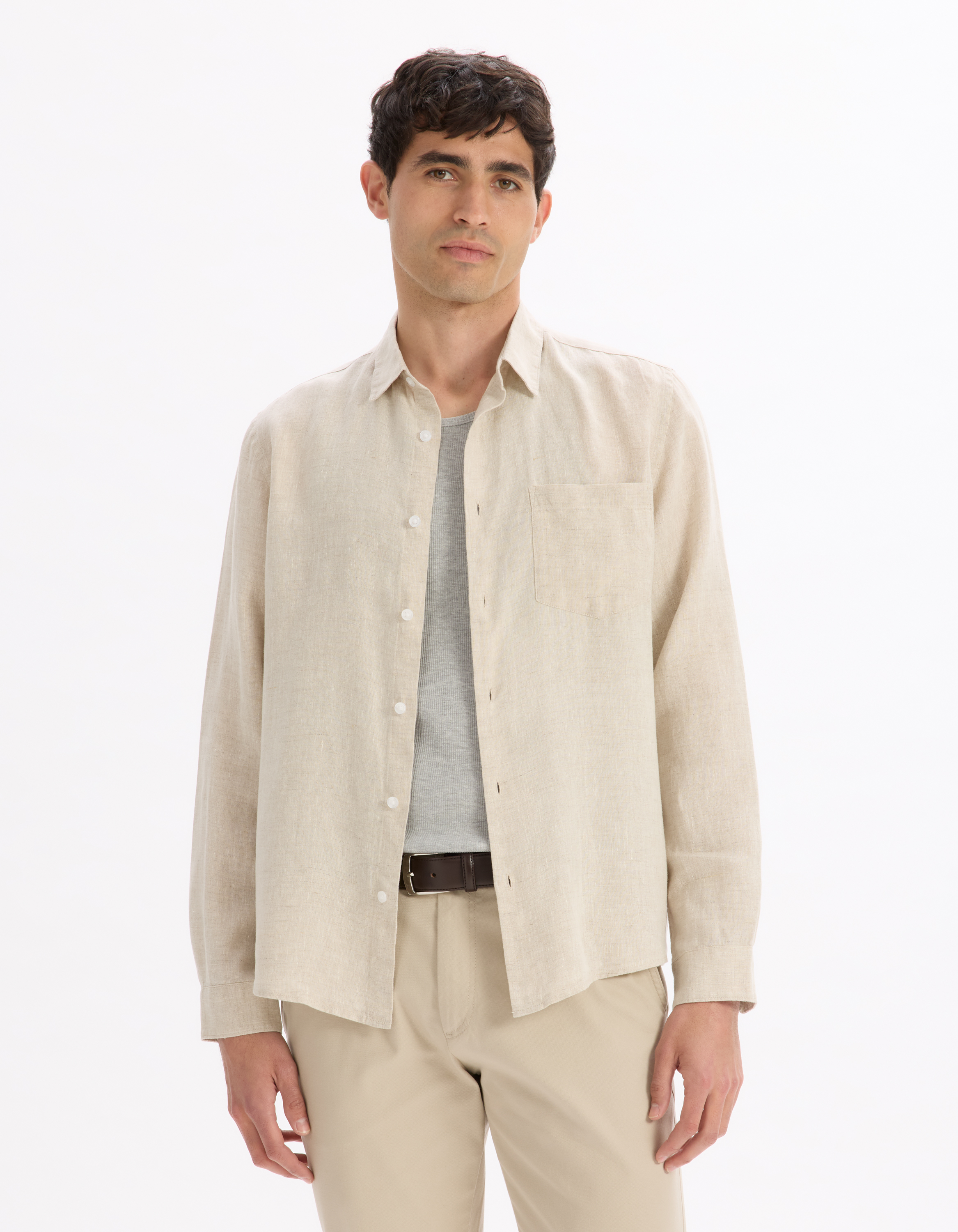 Chemise regular 100% lin - naturel - camaieu - Modalova