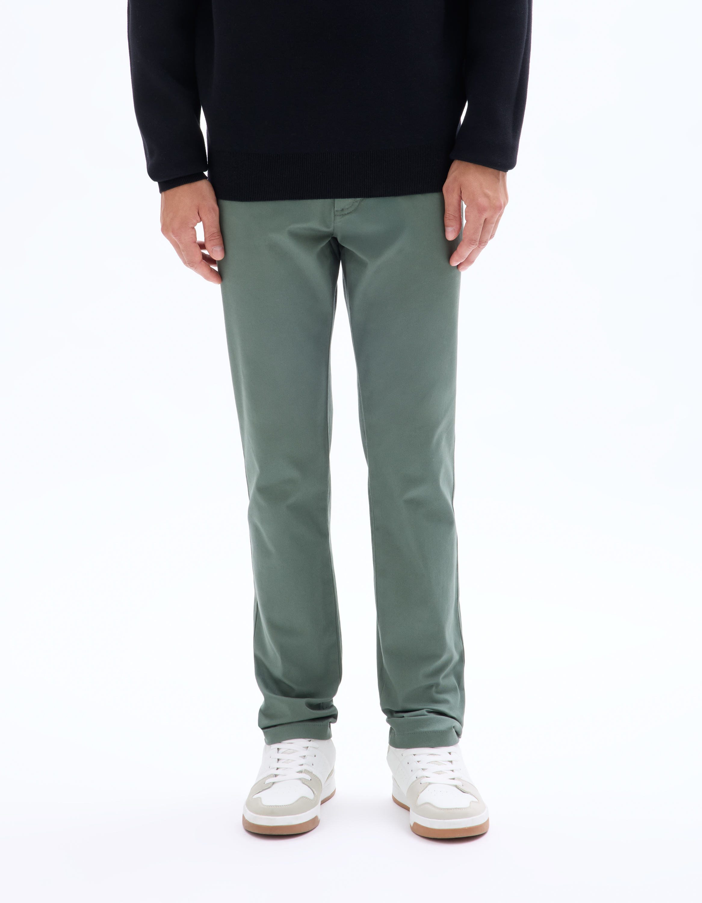 Pantalon chino slim en coton stretch - kaki - camaieu - Modalova