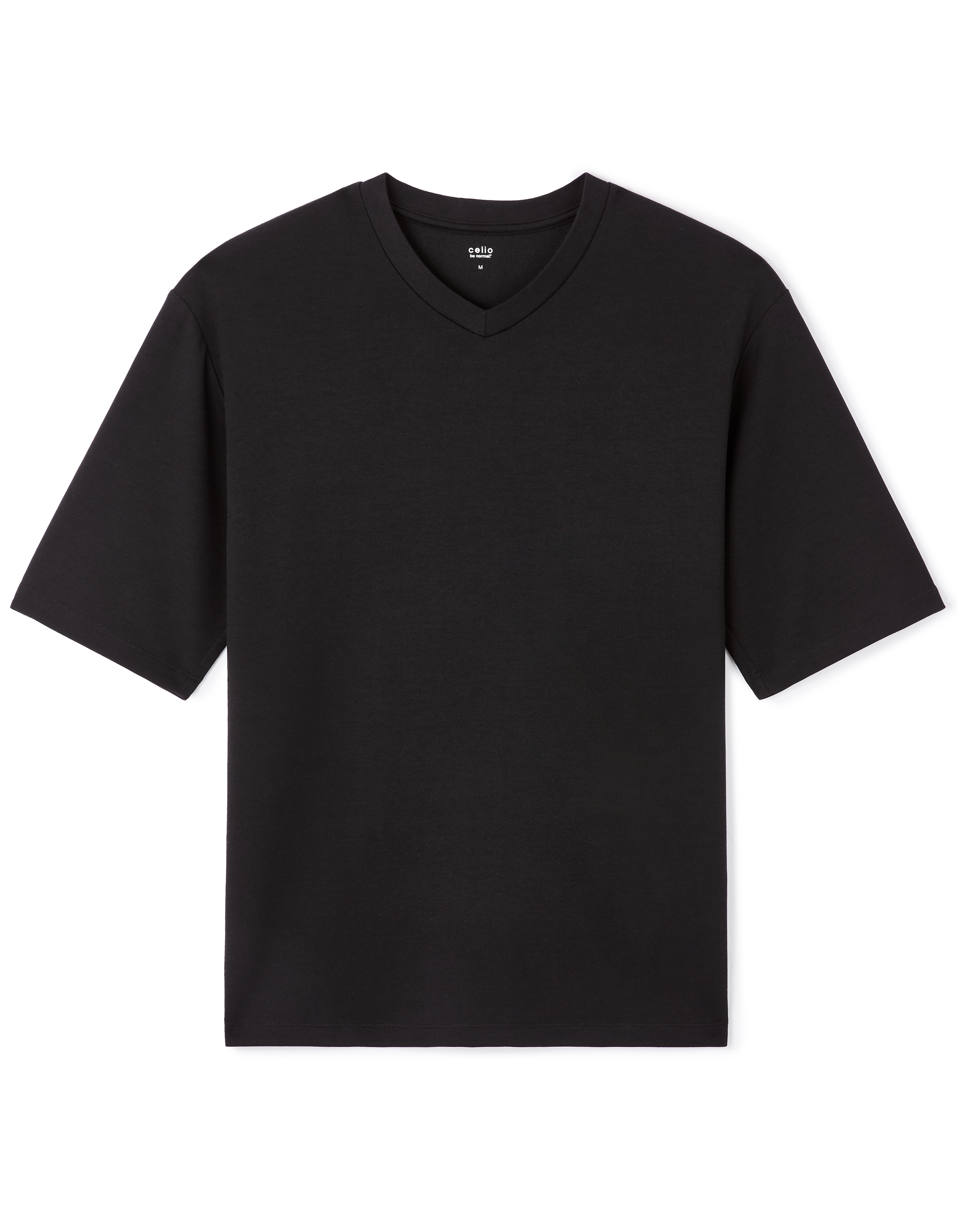 T-shirt oversize col v coton mélangé - noir