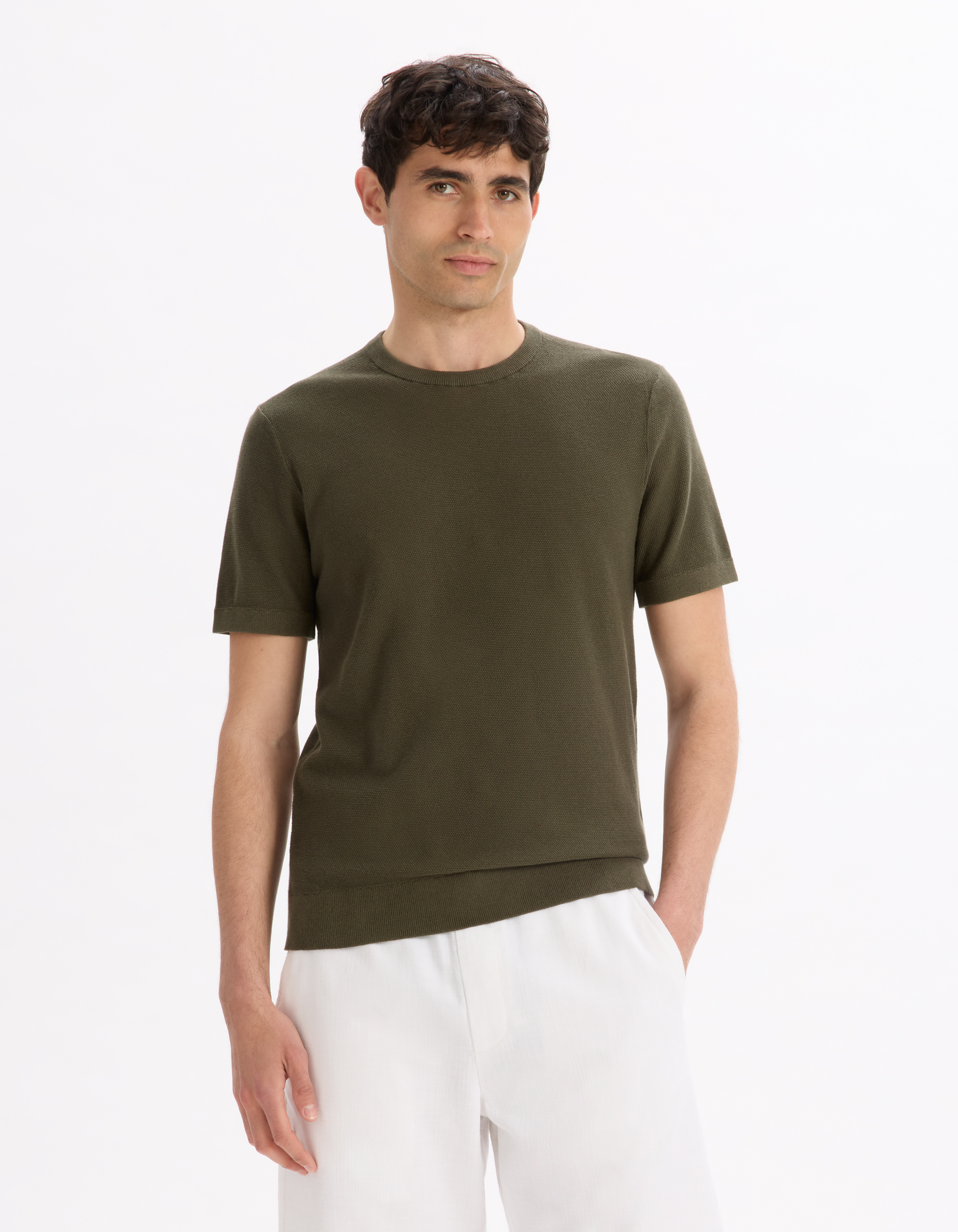 T-shirt straight col rond 100% coton - kaki - camaieu - Modalova