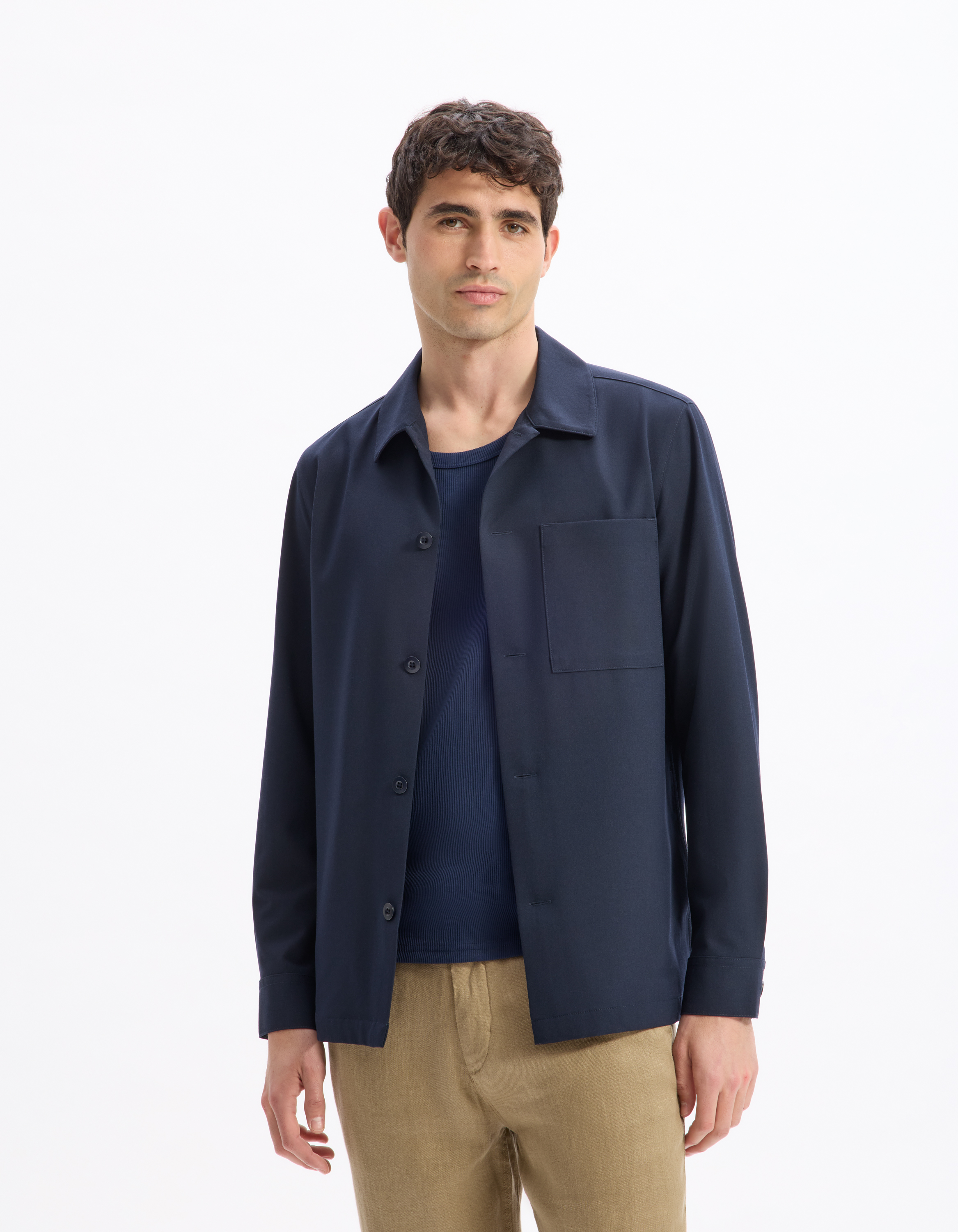 Surchemise stretch 1 poche - marine - camaieu - Modalova