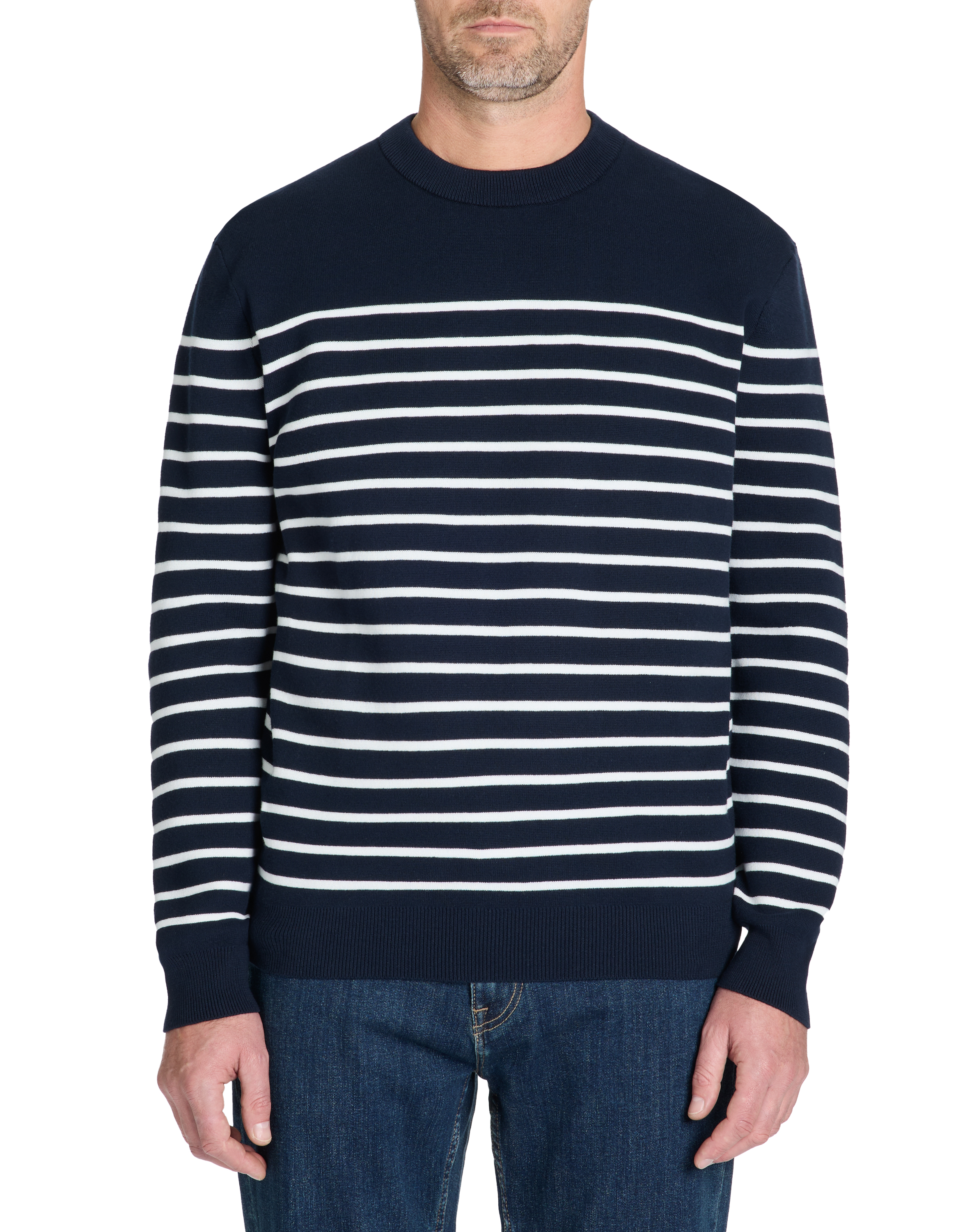 Pull rayé col rond coton mélangé - marine - camaieu - Modalova