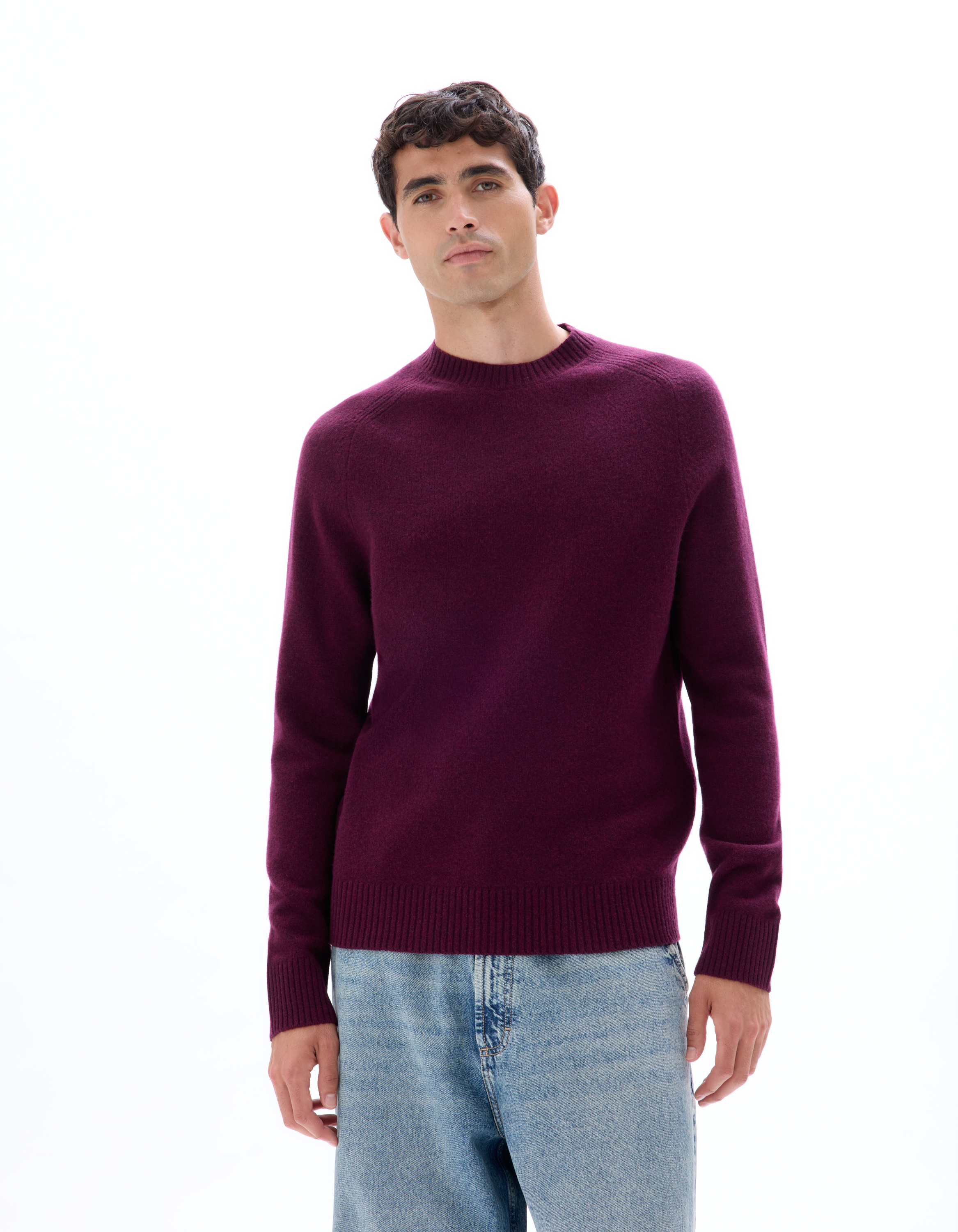Pull col rond 100% laine d'agneau - bordeaux - camaieu - Modalova