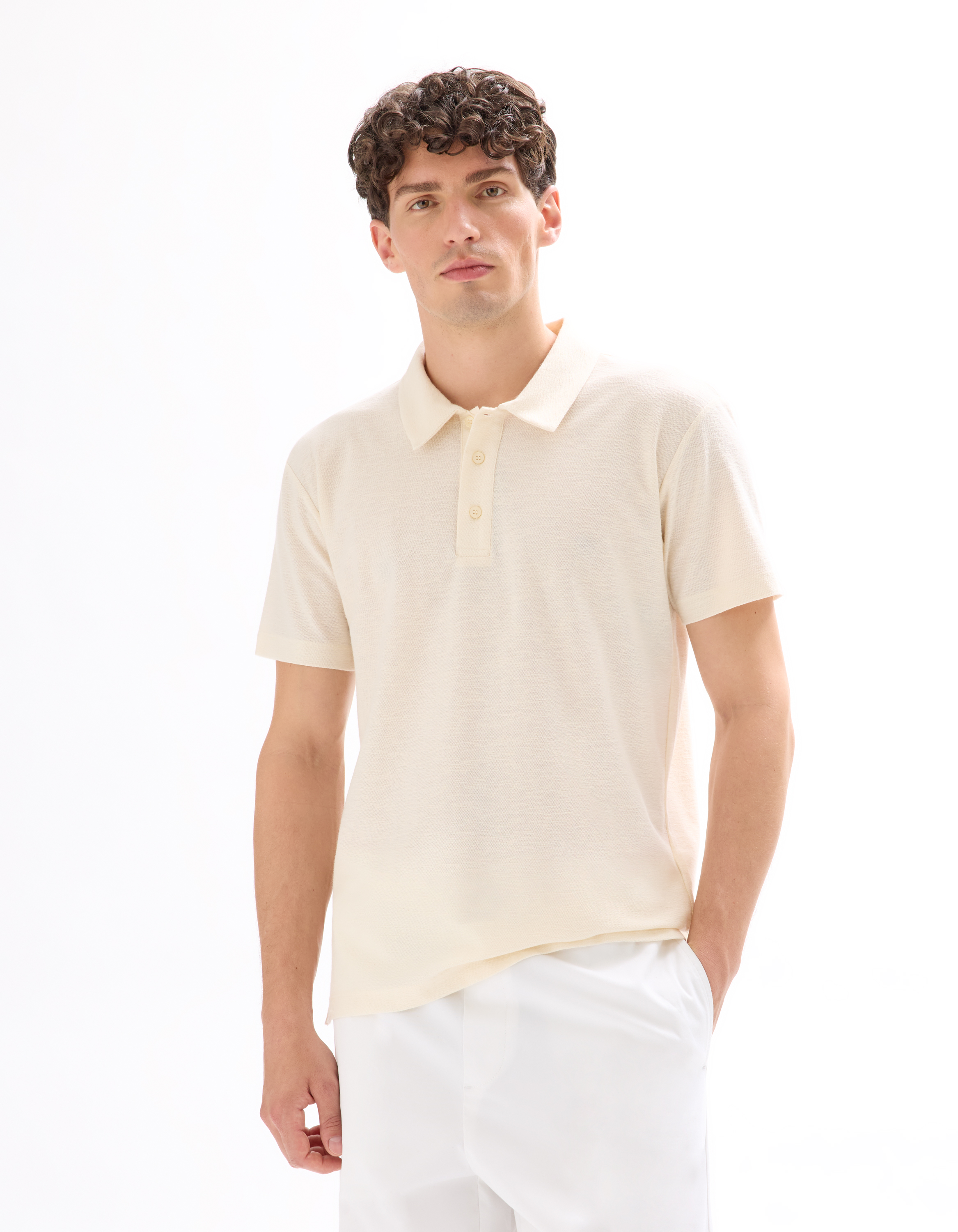 Polo regular en jersey uni - beige - camaieu - Modalova