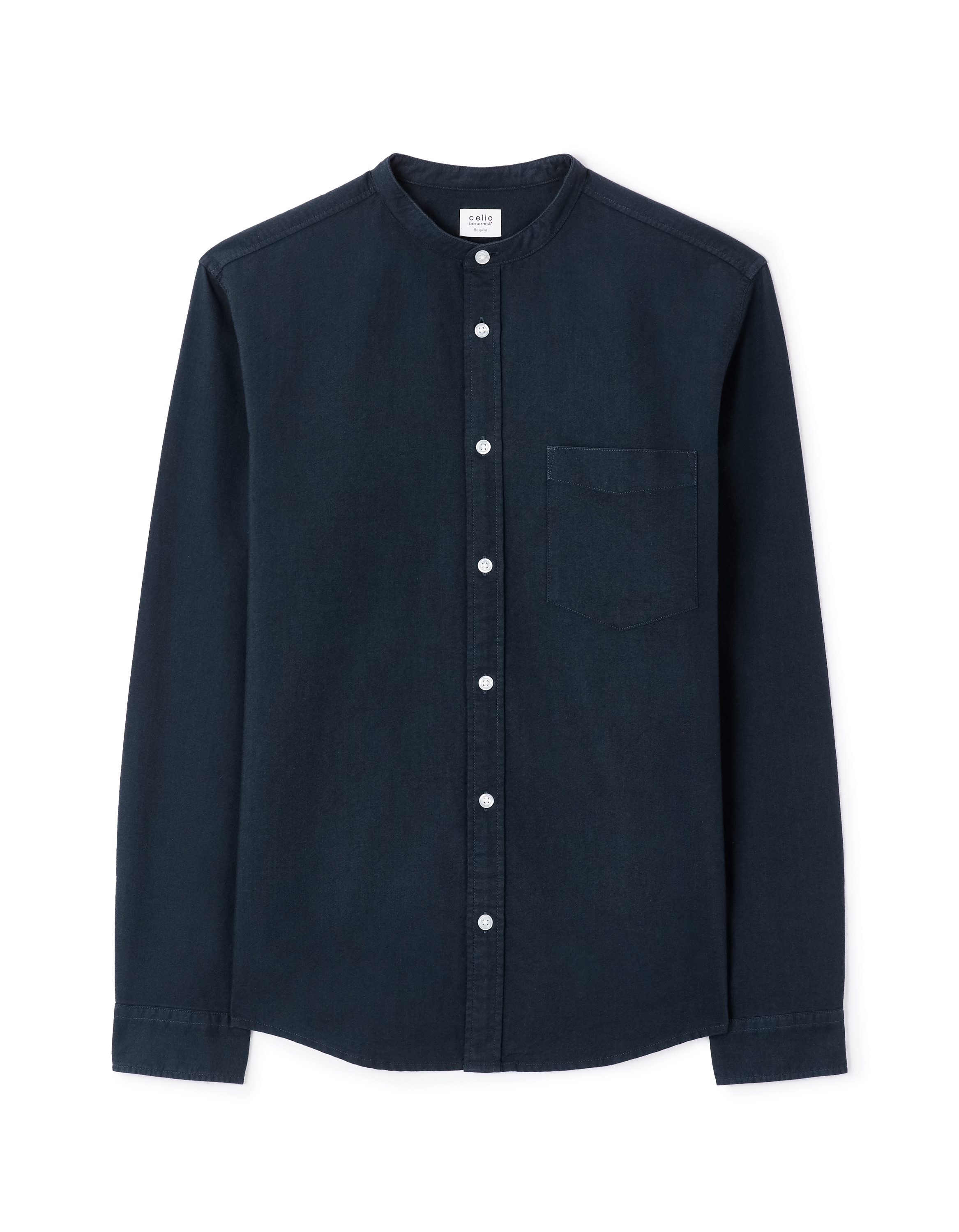 Chemise col mao regular en coton oxford - bleu