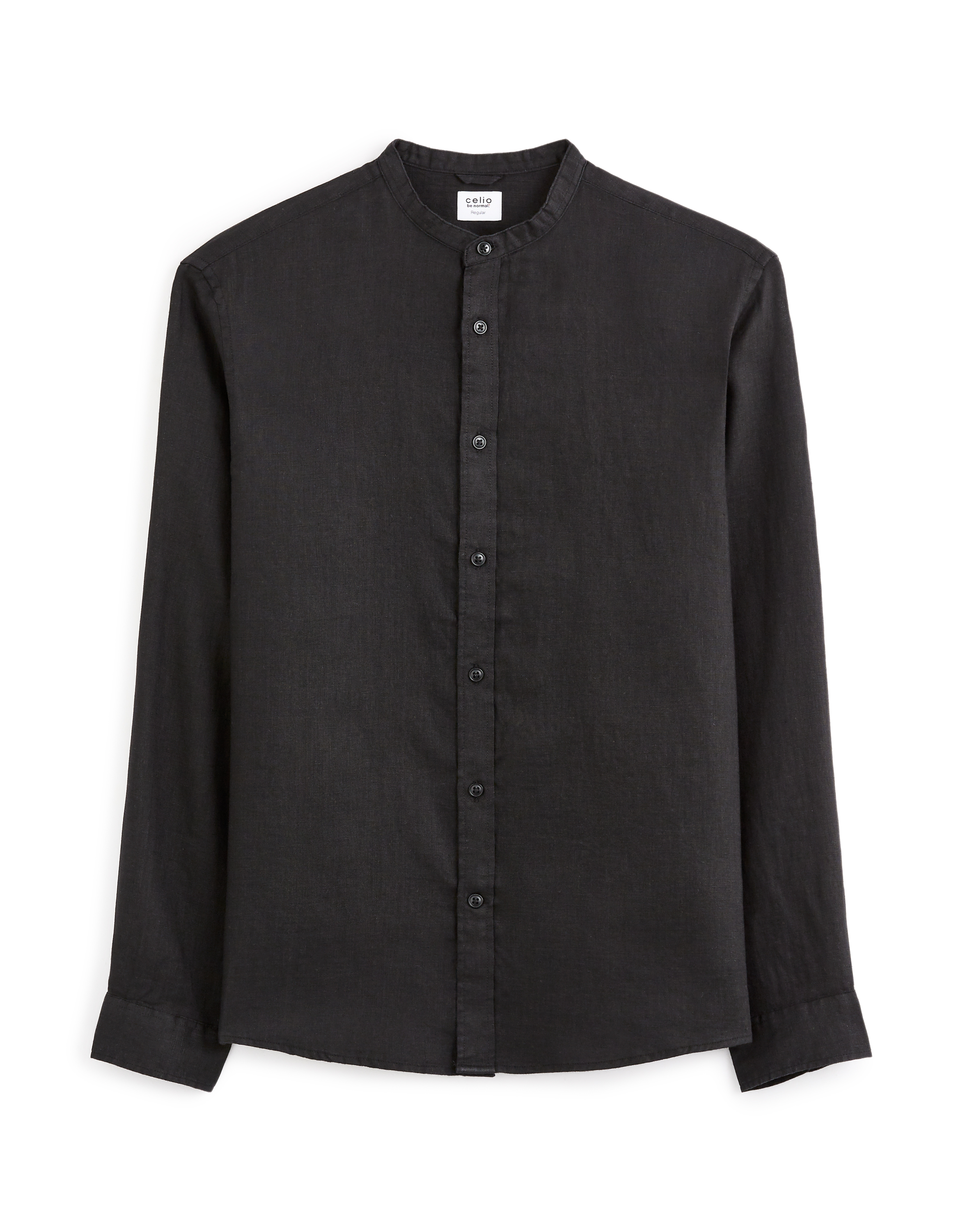 Chemise regular col mao 100% lin - noir