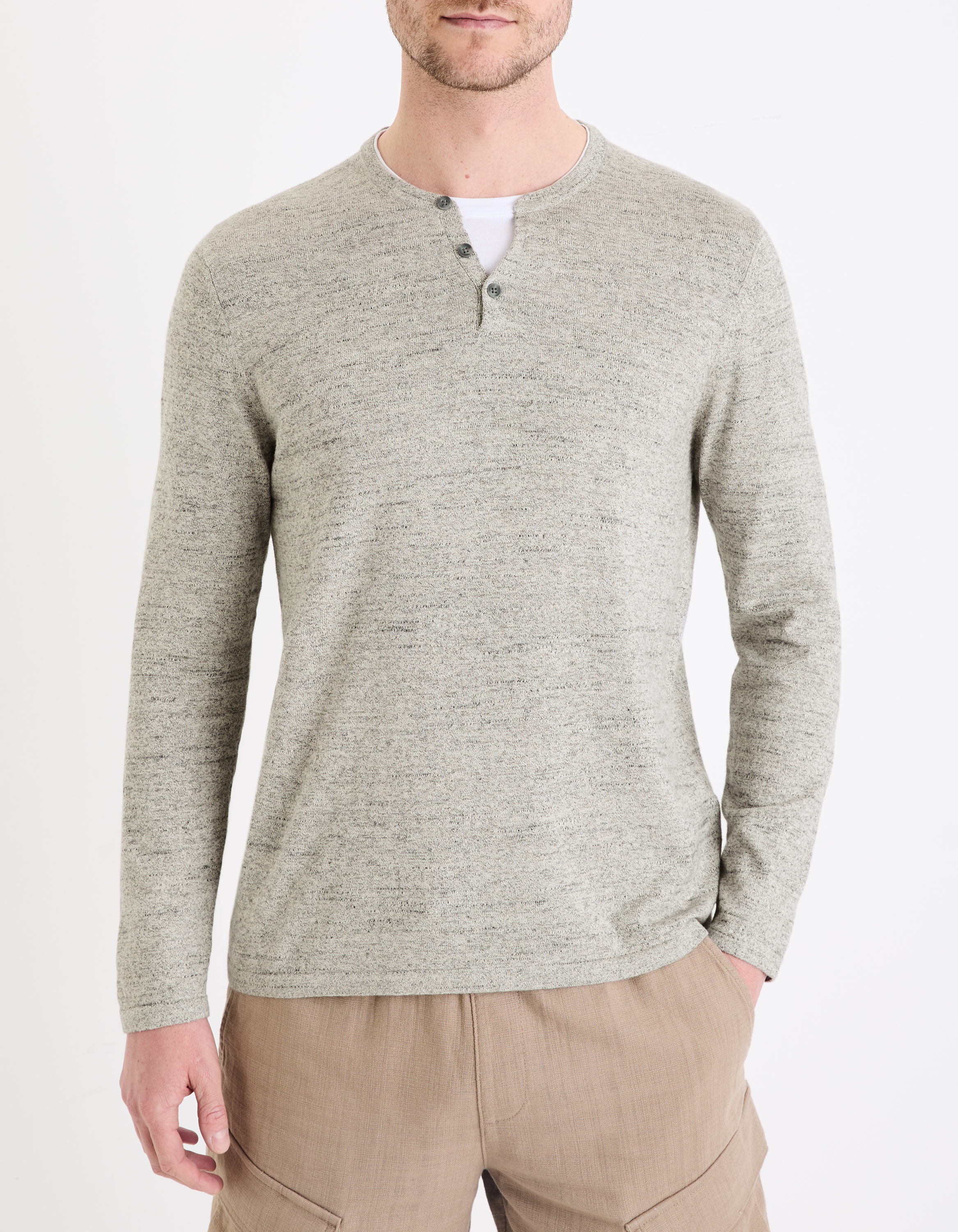 Pull col tunisien coton mélangé - gris - camaieu - Modalova