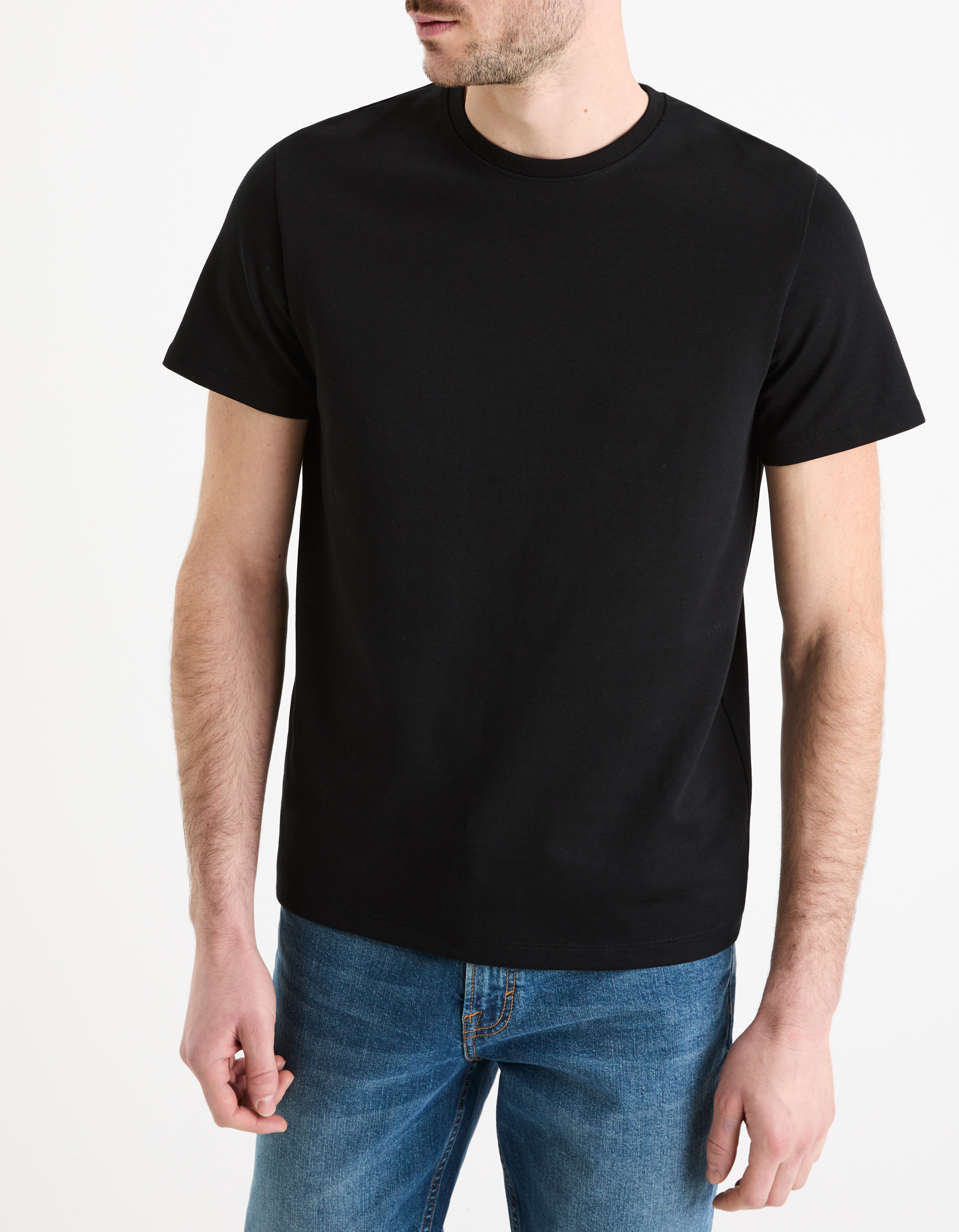 T-shirt straight col rond coton mélangé - camaieu - Modalova