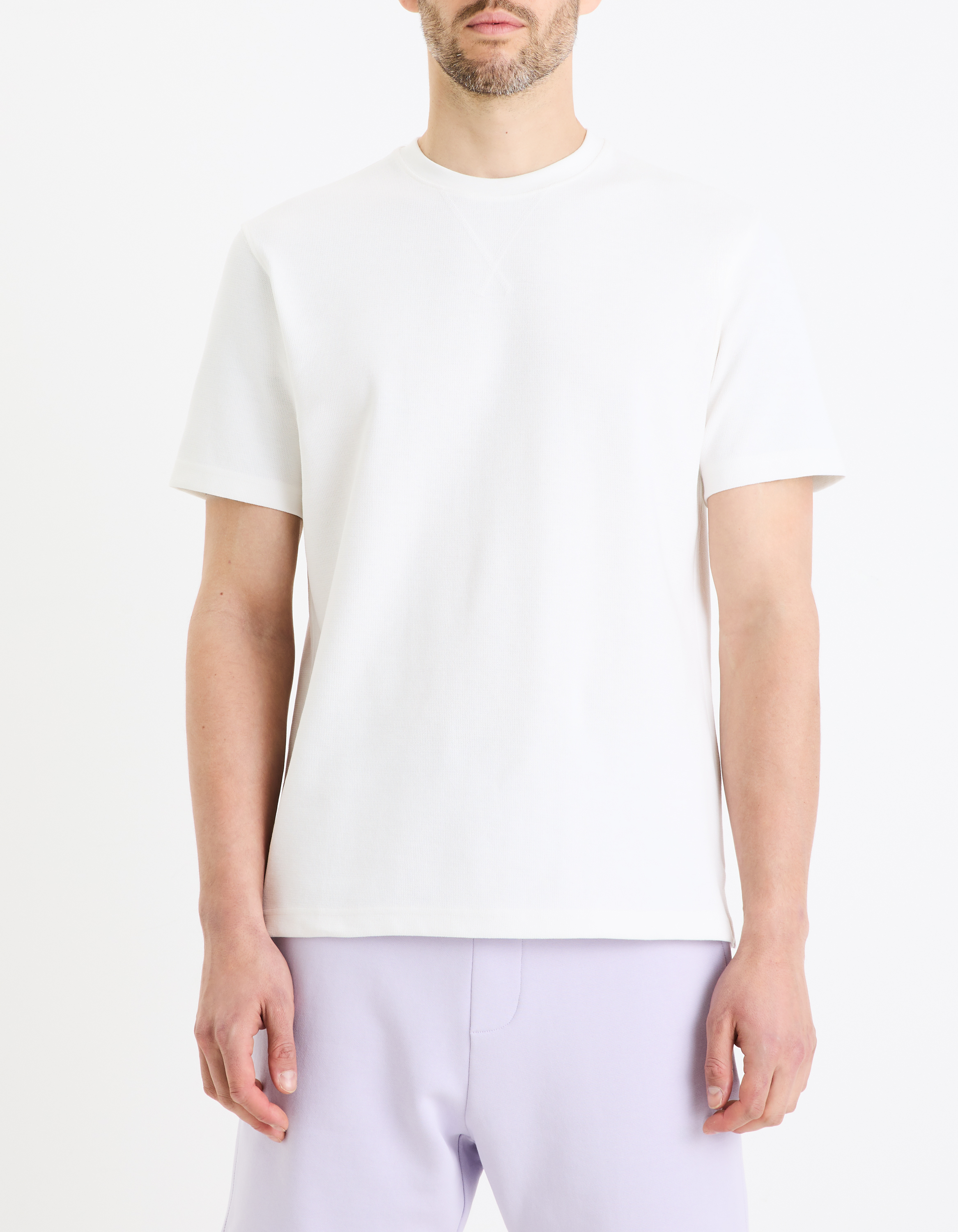 T-shirt boxy col rond - beige - camaieu - Modalova