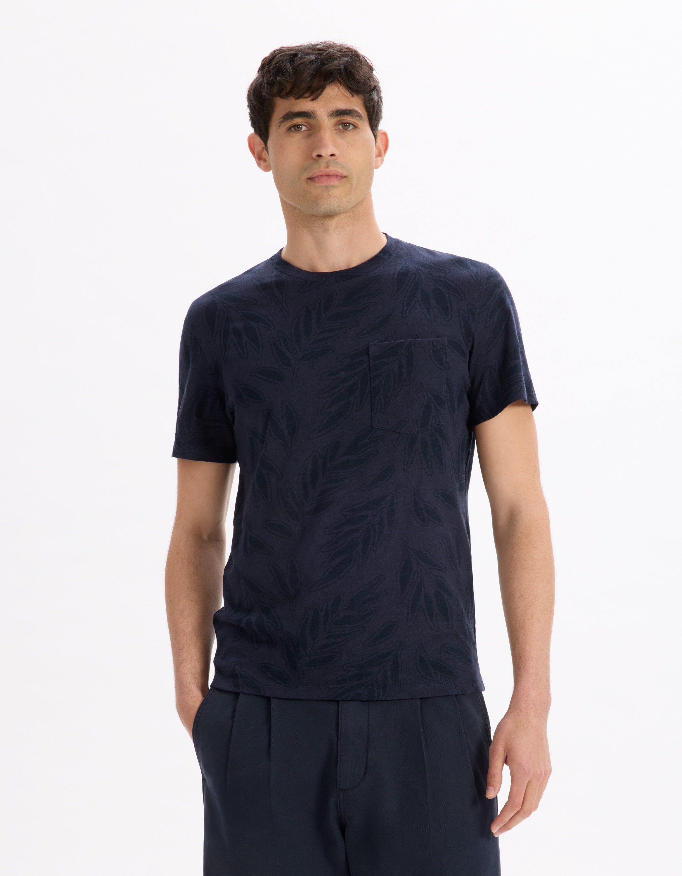 T-shirt straight col rond 100% coton - marine - camaieu - Modalova
