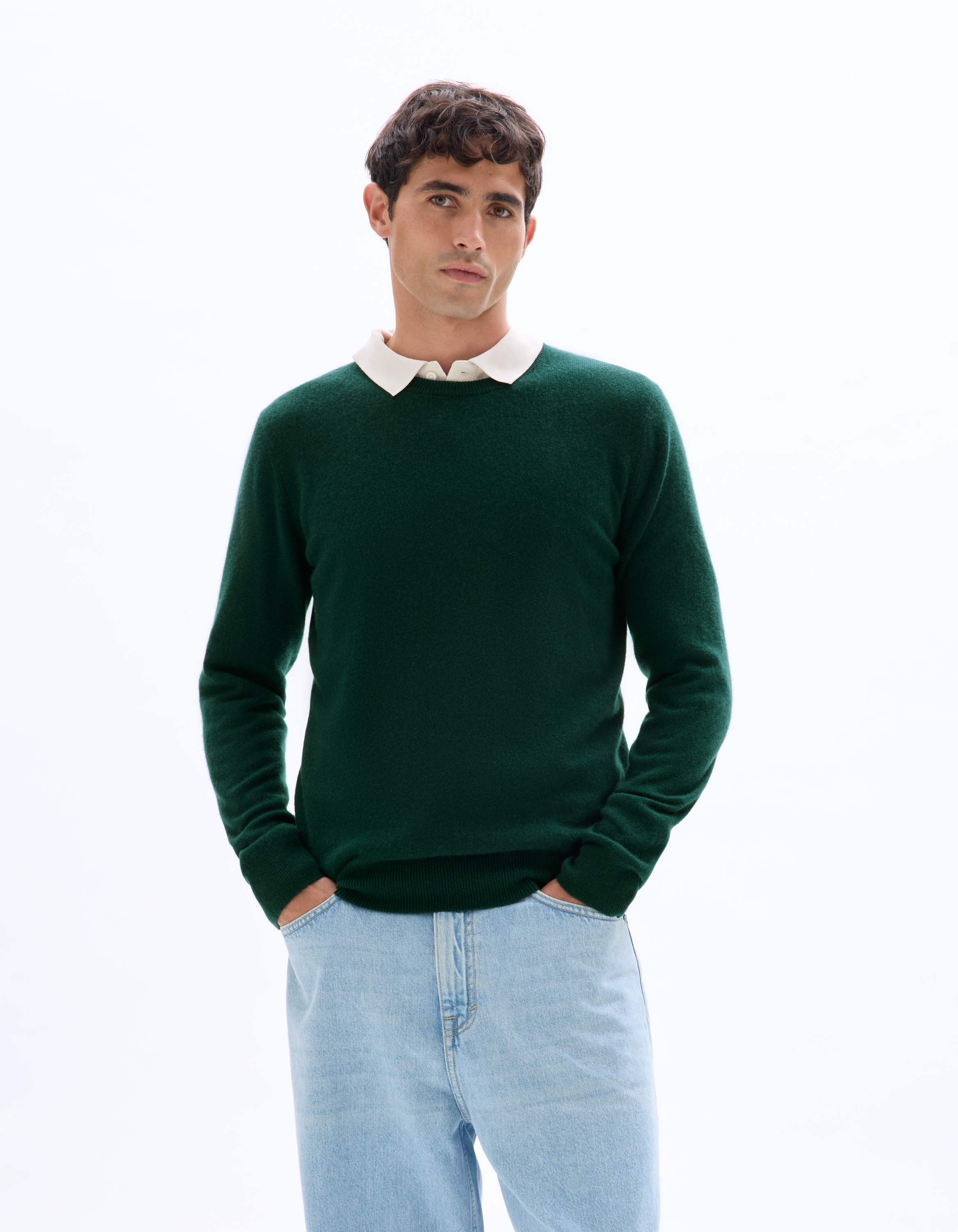 Pull 100% cachemire col rond - vert foncé - camaieu - Modalova