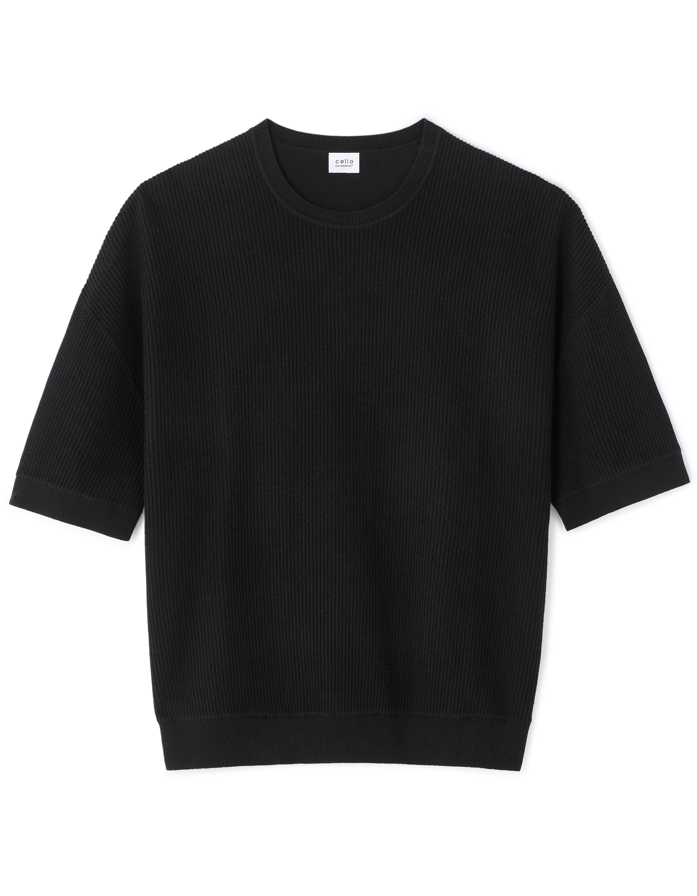 T-shirt boxy en maille col rond 100% coton - noir