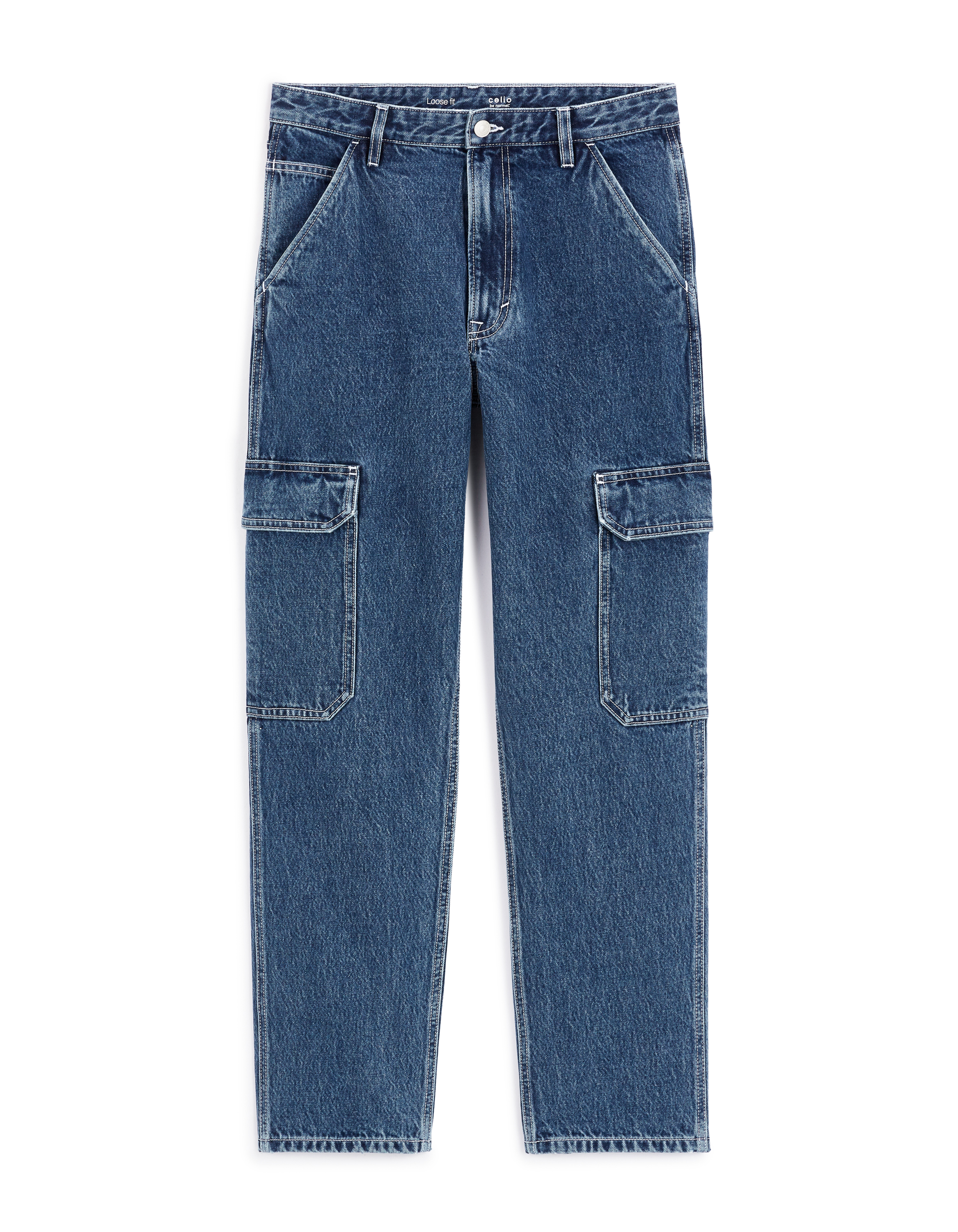 Jean loose cargo 100% coton - bleu