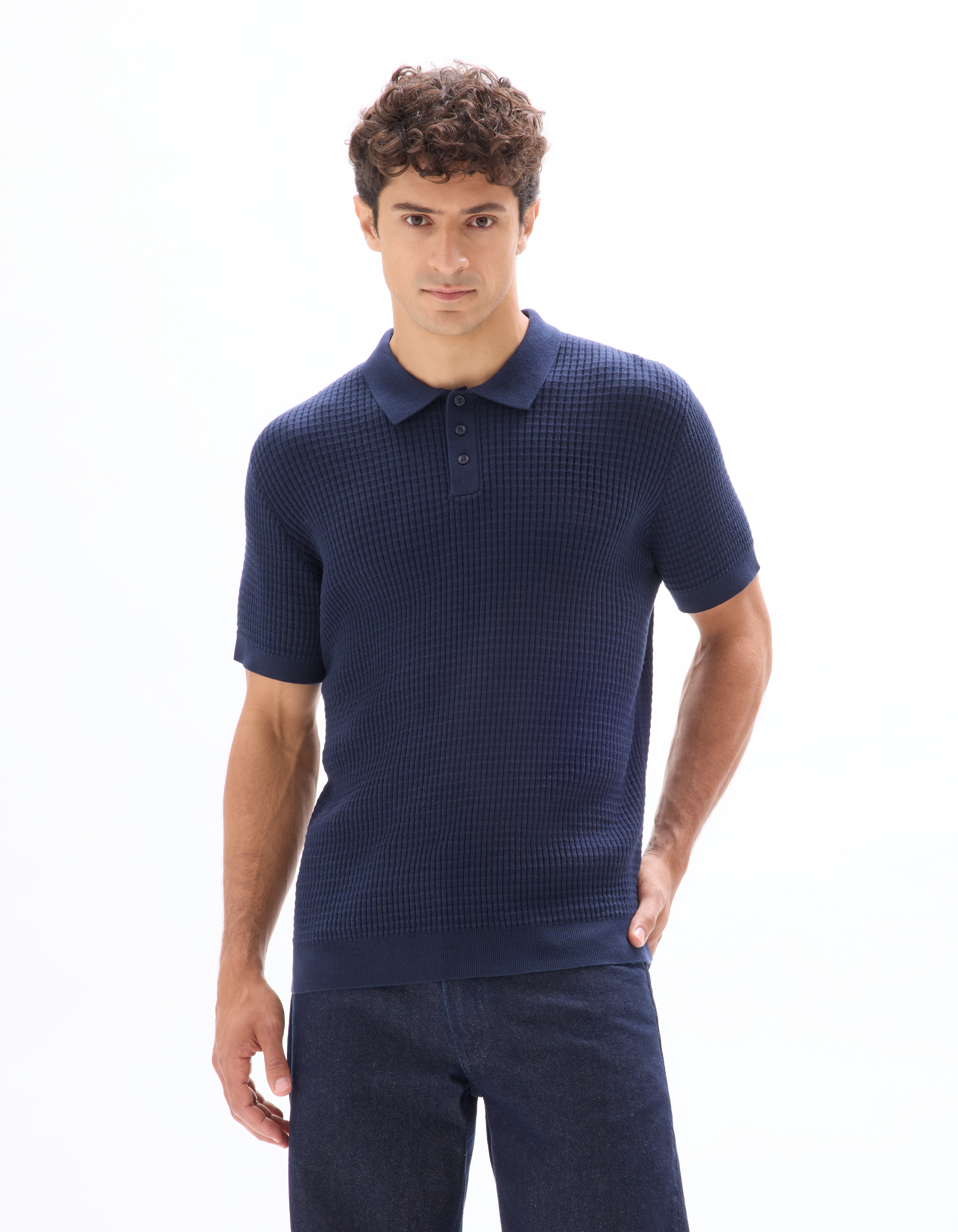 Polo regular maille côtelé - marine - camaieu - Modalova